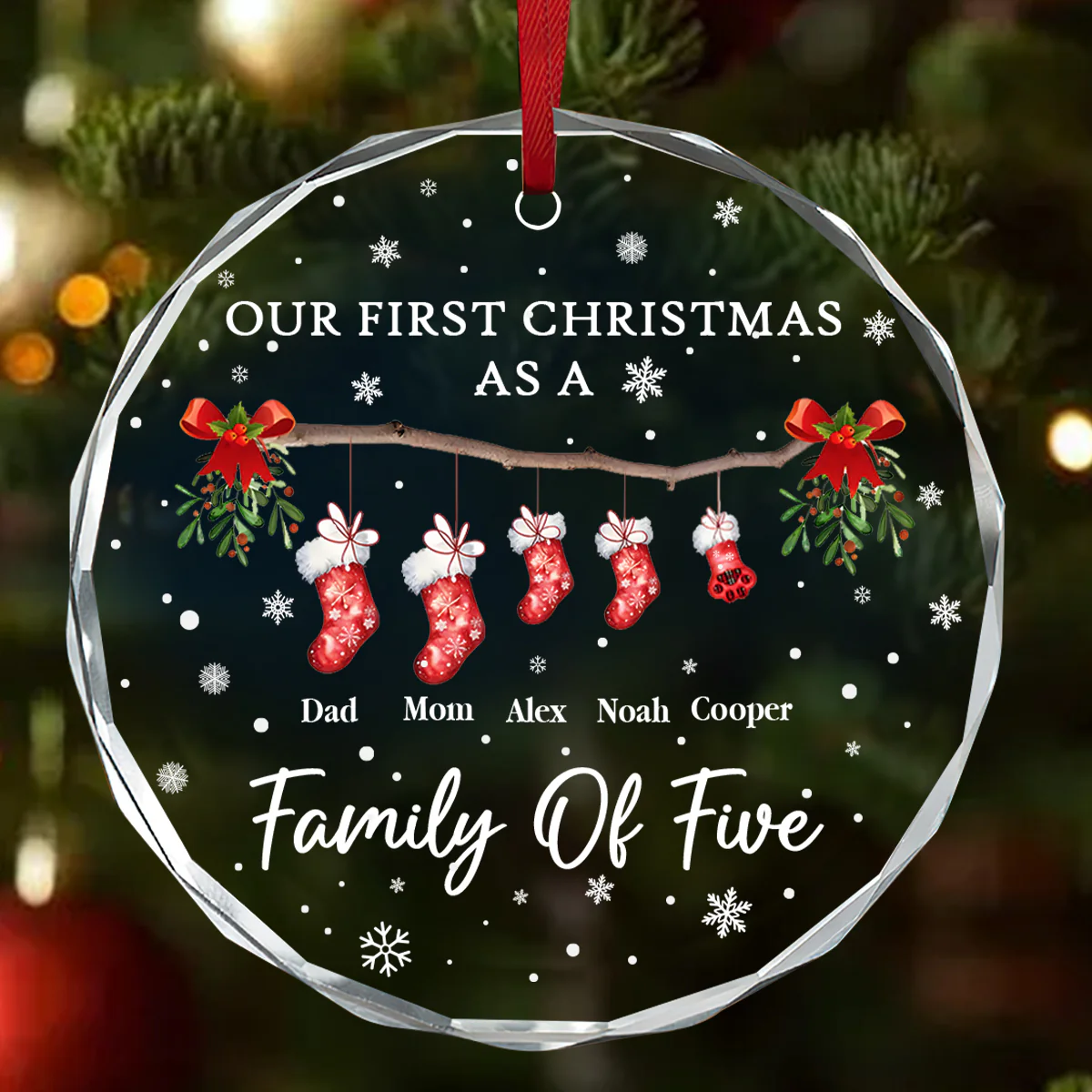 1st Christmas Of Baby And Family - Personalized Round Shaped Glass Ornament
