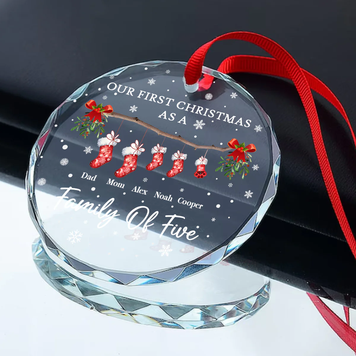 1st Christmas Of Baby And Family - Personalized Round Shaped Glass Ornament - Image 2