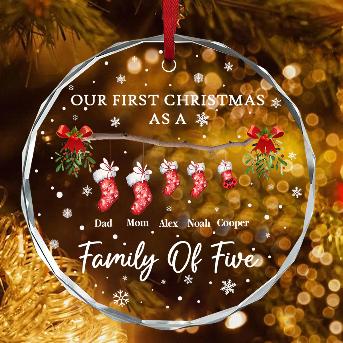 1st Christmas Of Baby And Family - Personalized Round Shaped Glass Ornament - Image 4
