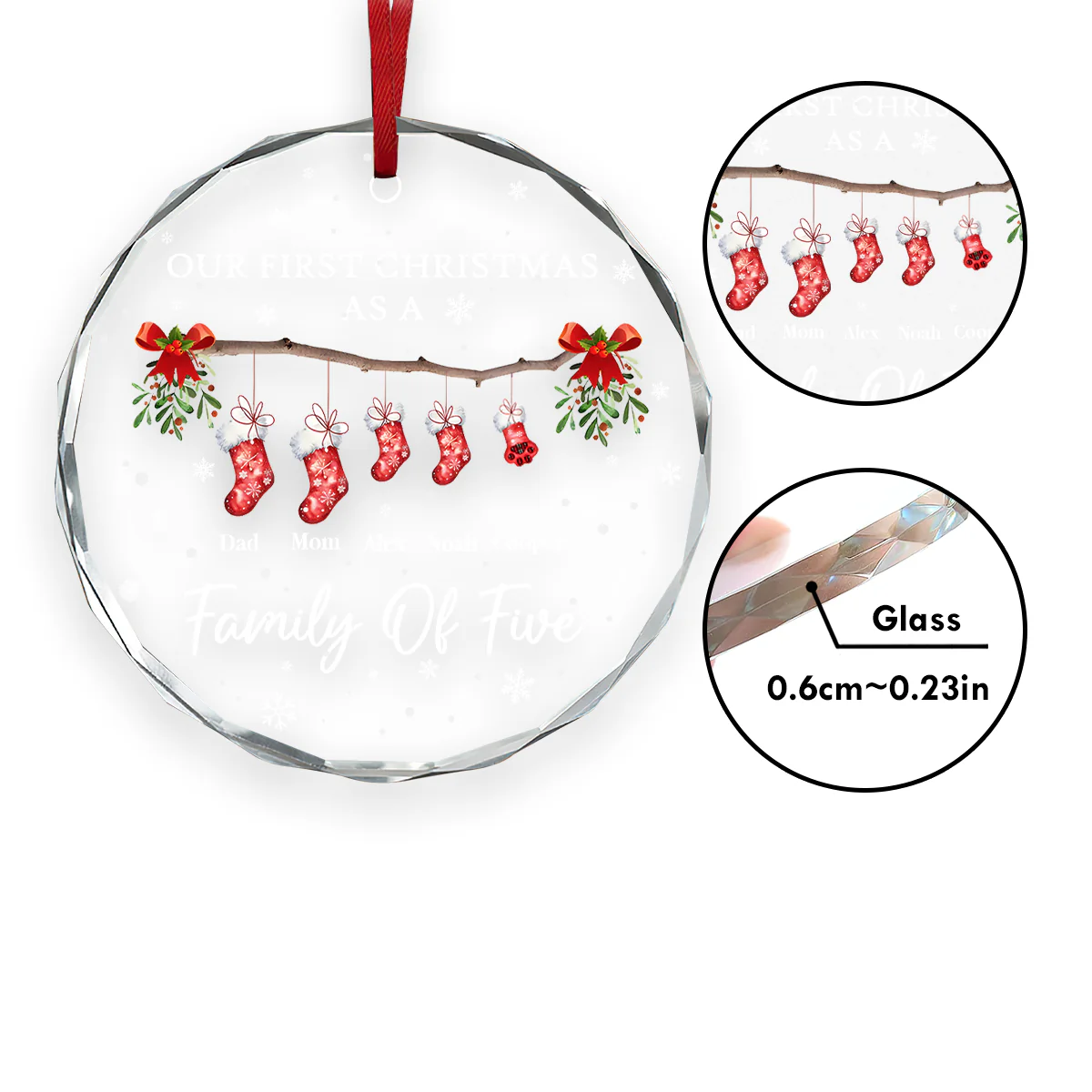 1st Christmas Of Baby And Family - Personalized Round Shaped Glass Ornament - Image 5