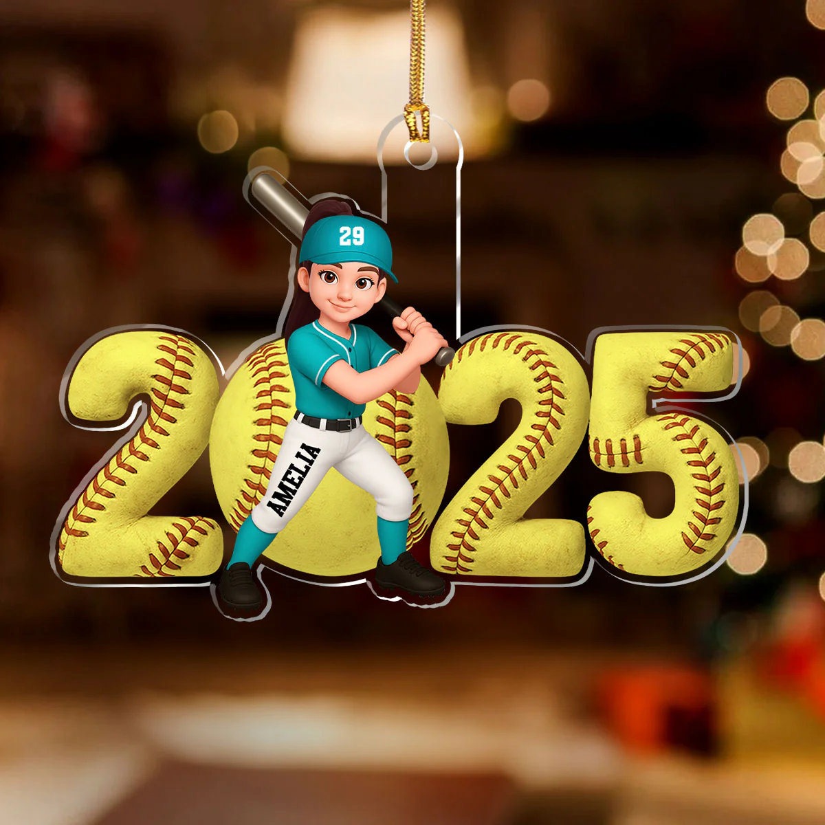 2025 Baseball Softball Player - Personalized 1-Layer Acrylic Ornament - Image 2