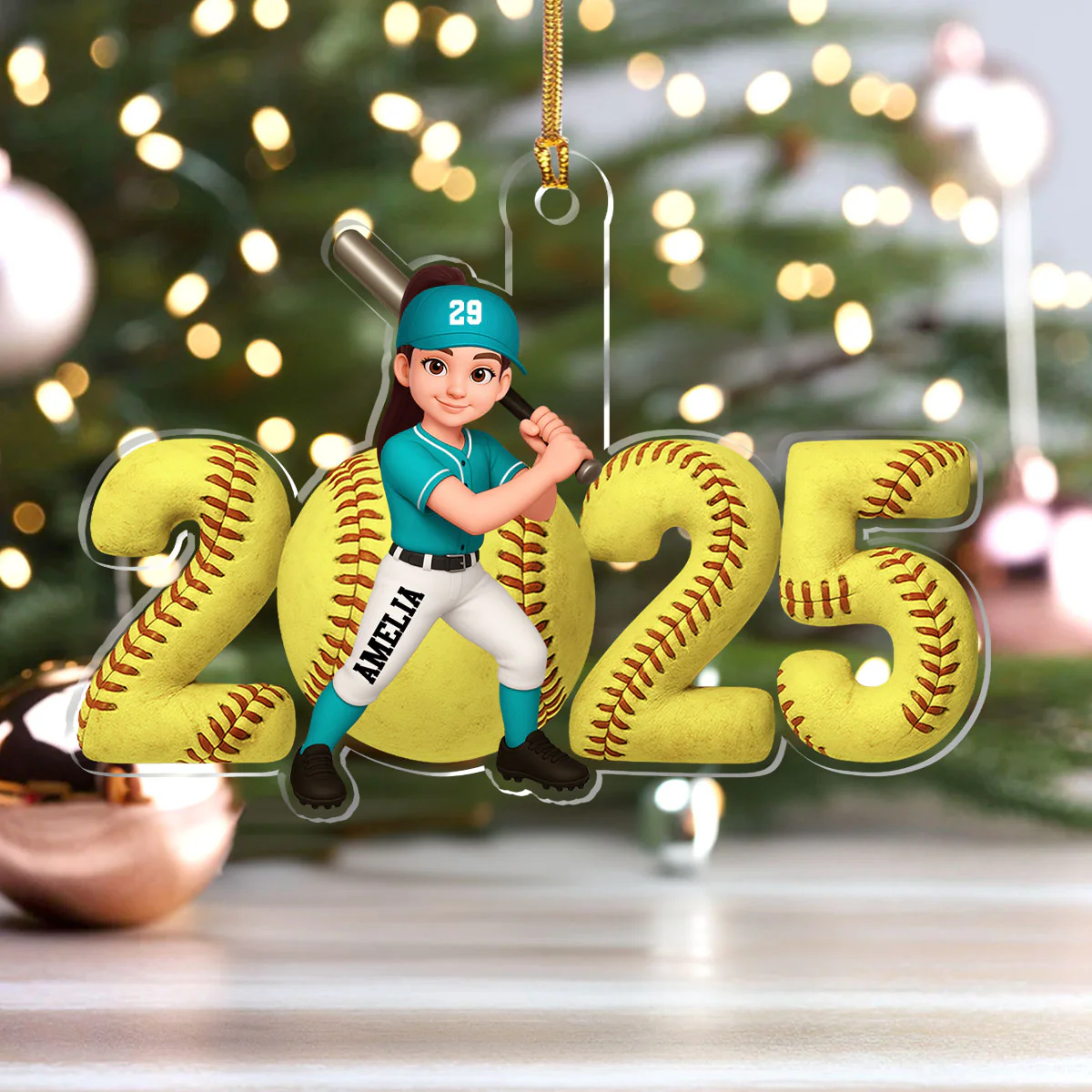 2025 Baseball Softball Player - Personalized 1-Layer Acrylic Ornament - Image 4