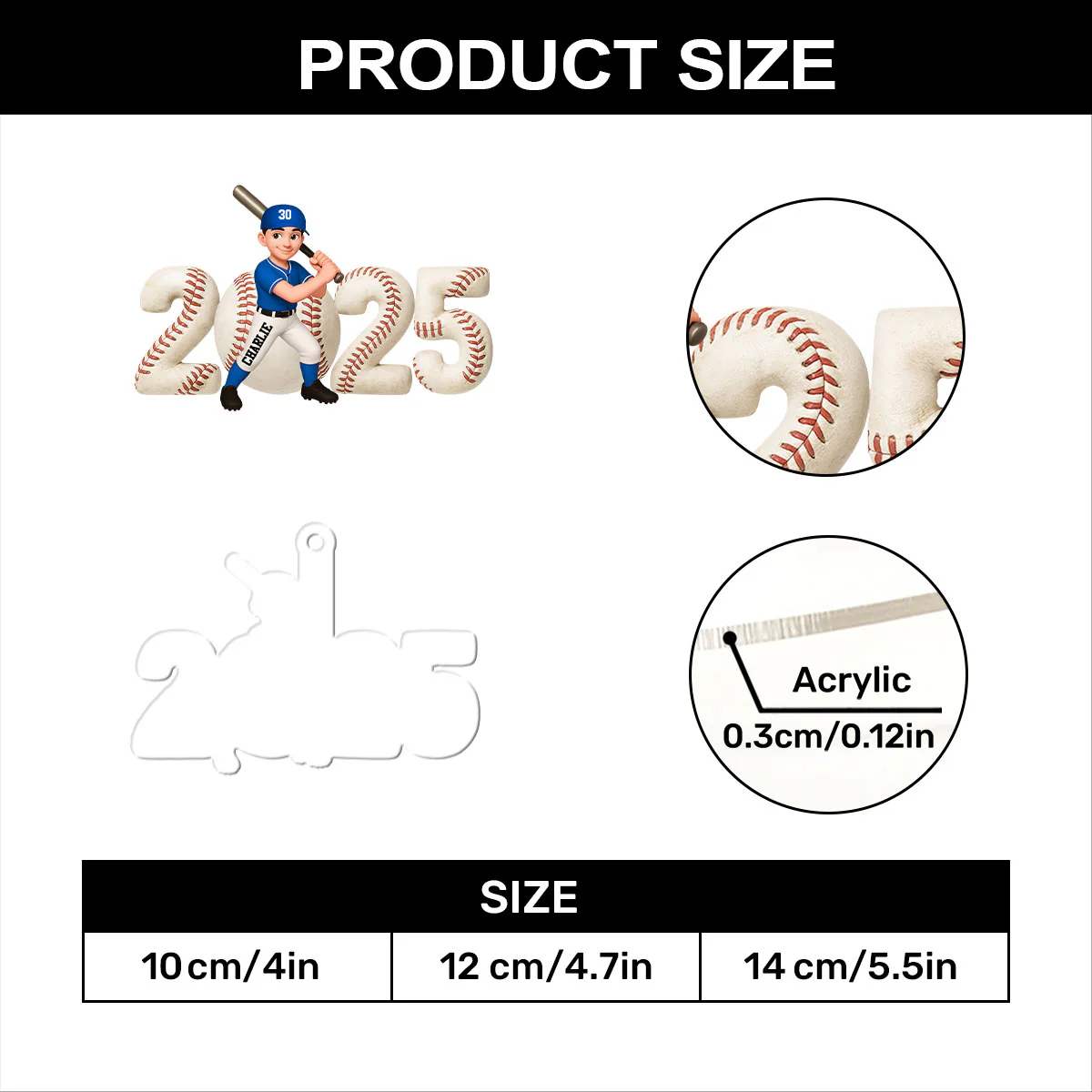2025 Baseball Softball Player - Personalized 1-Layer Acrylic Ornament - Image 7