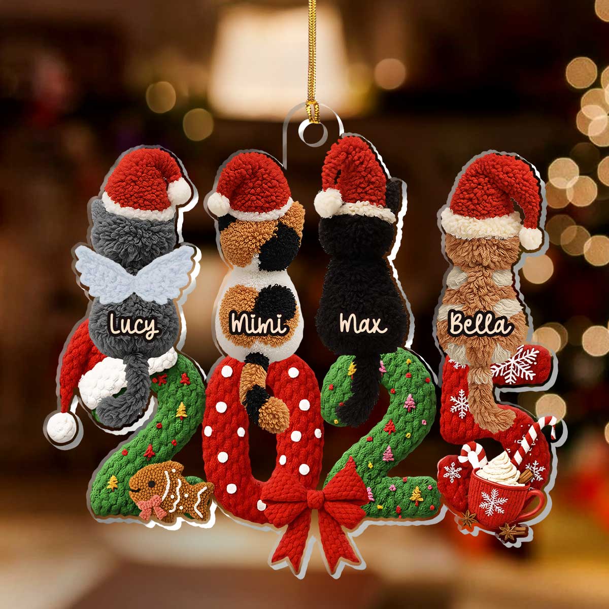 2025 Cat Lovers Latch Hook Yarn Faux - Personalized 1-Layer Acrylic Ornament - Image 2