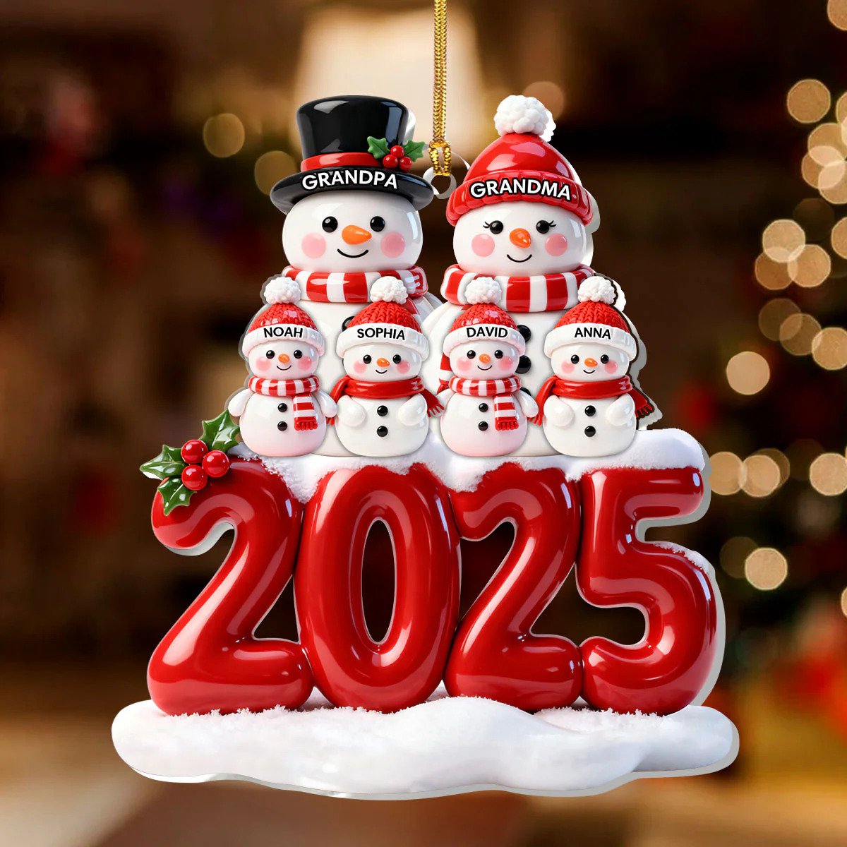 2025 Festive Snowman Family - Personalized 1-Layer Acrylic Ornament - Image 2