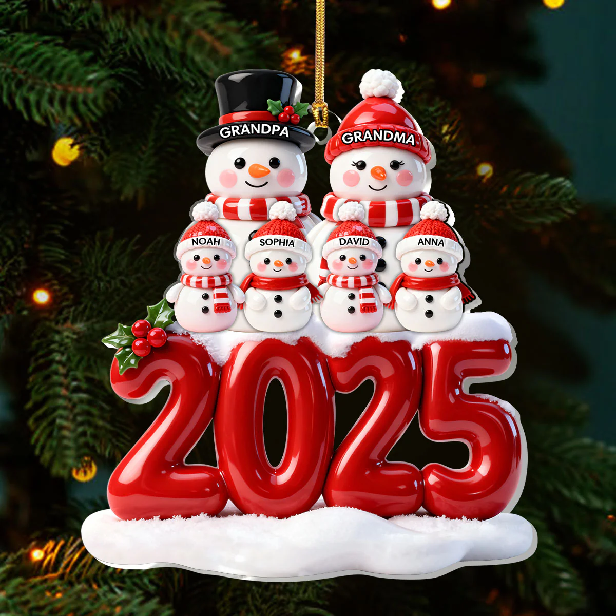 2025 Festive Snowman Family - Personalized 1-Layer Acrylic Ornament - Image 3