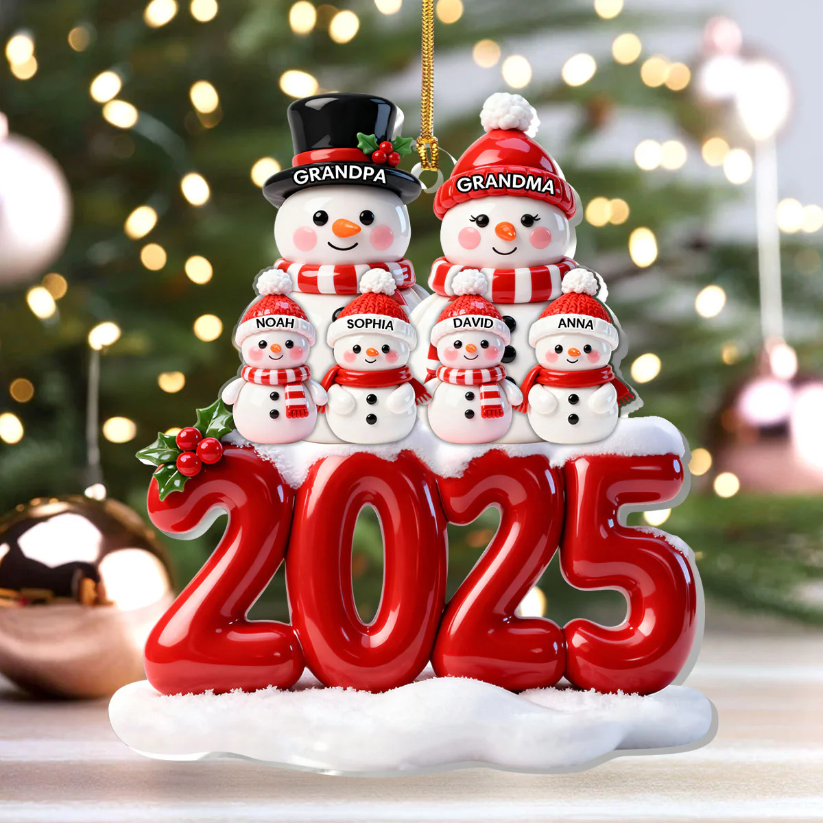 2025 Festive Snowman Family - Personalized 1-Layer Acrylic Ornament - Image 4