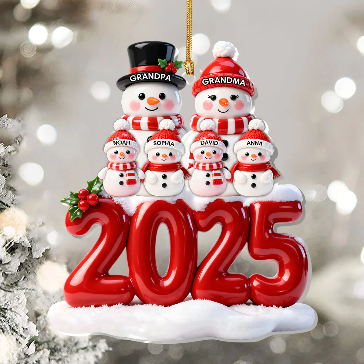 2025 Festive Snowman Family - Personalized 1-Layer Acrylic Ornament - Image 5