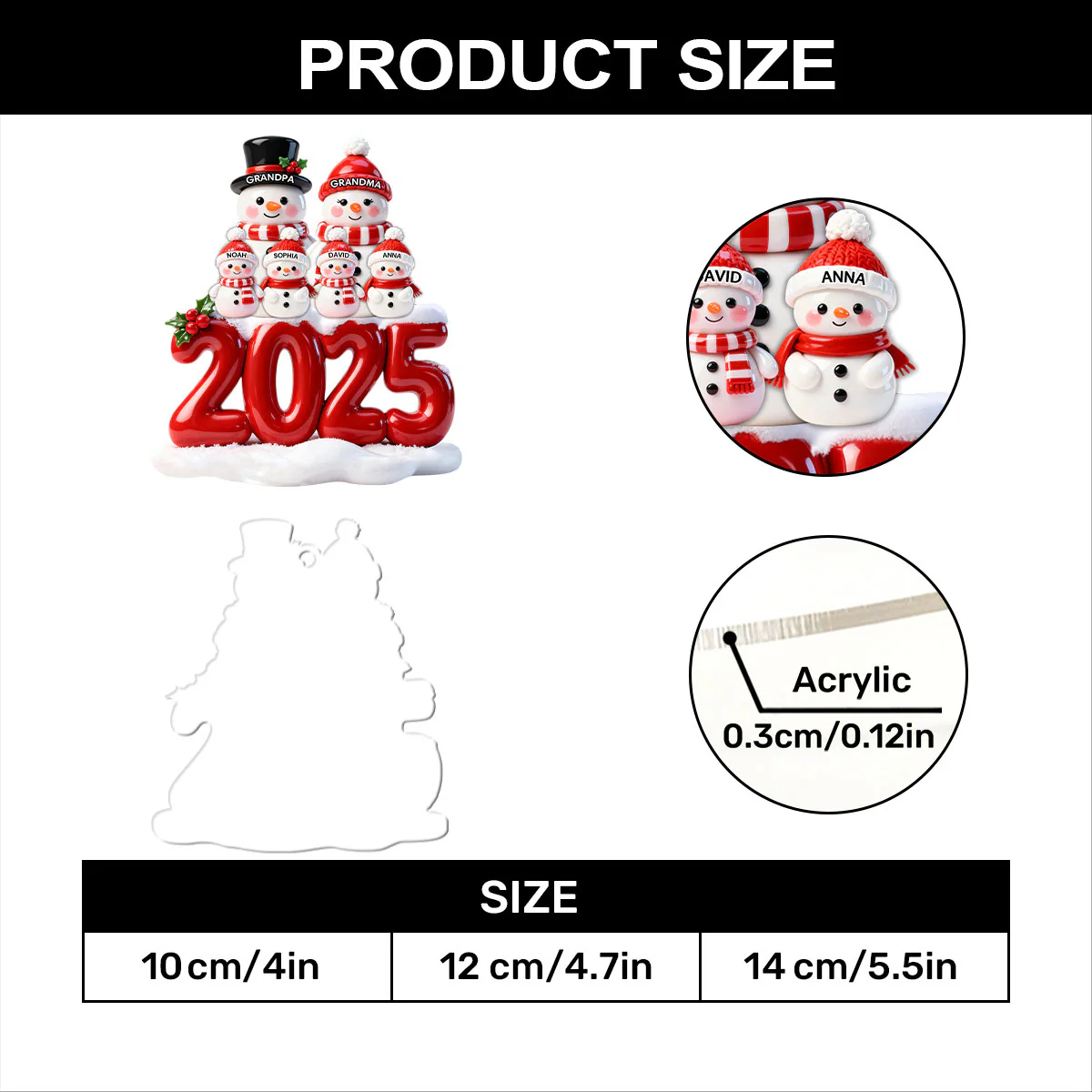 2025 Festive Snowman Family - Personalized 1-Layer Acrylic Ornament - Image 7
