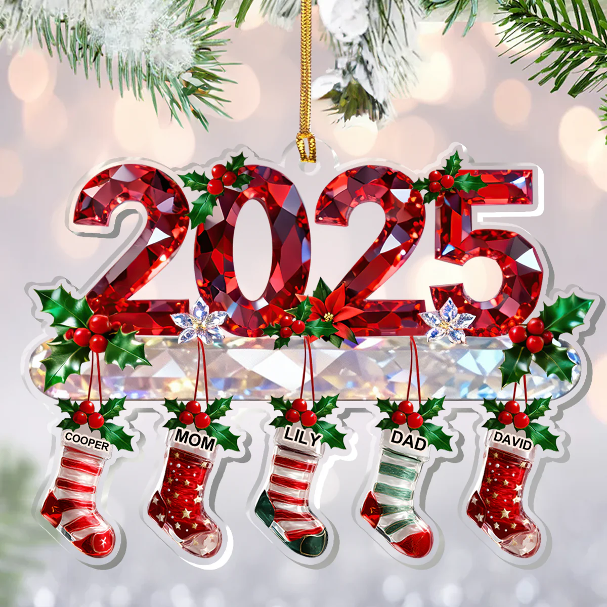 2025 Festive Stockings Family Friends Coworkers - Personalized 1-Layer Acrylic Ornament