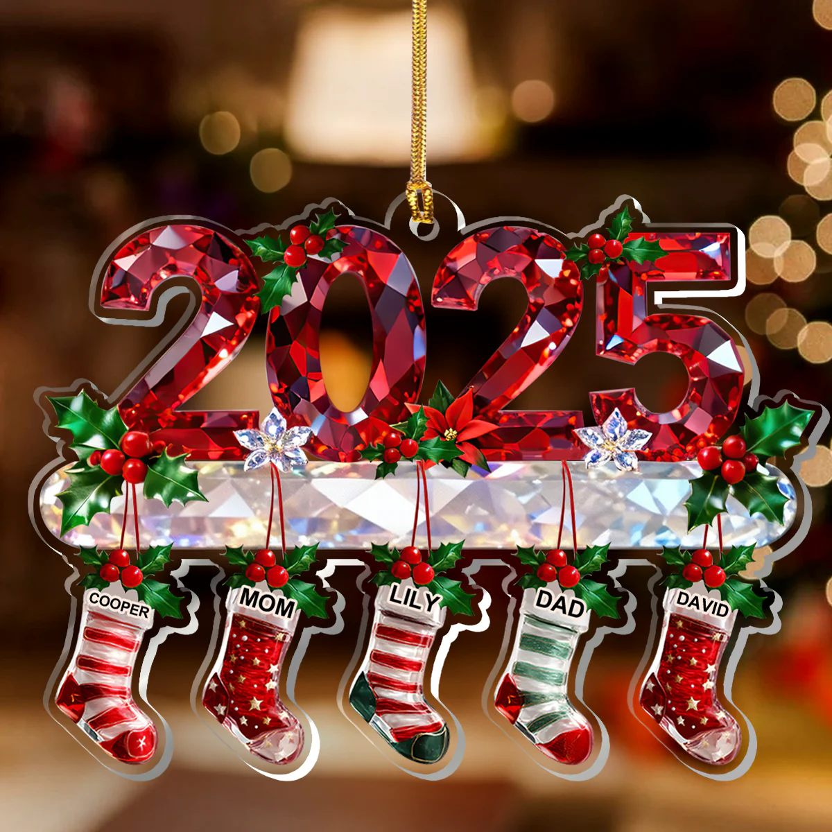 2025 Festive Stockings Family Friends Coworkers - Personalized 1-Layer Acrylic Ornament - Image 2