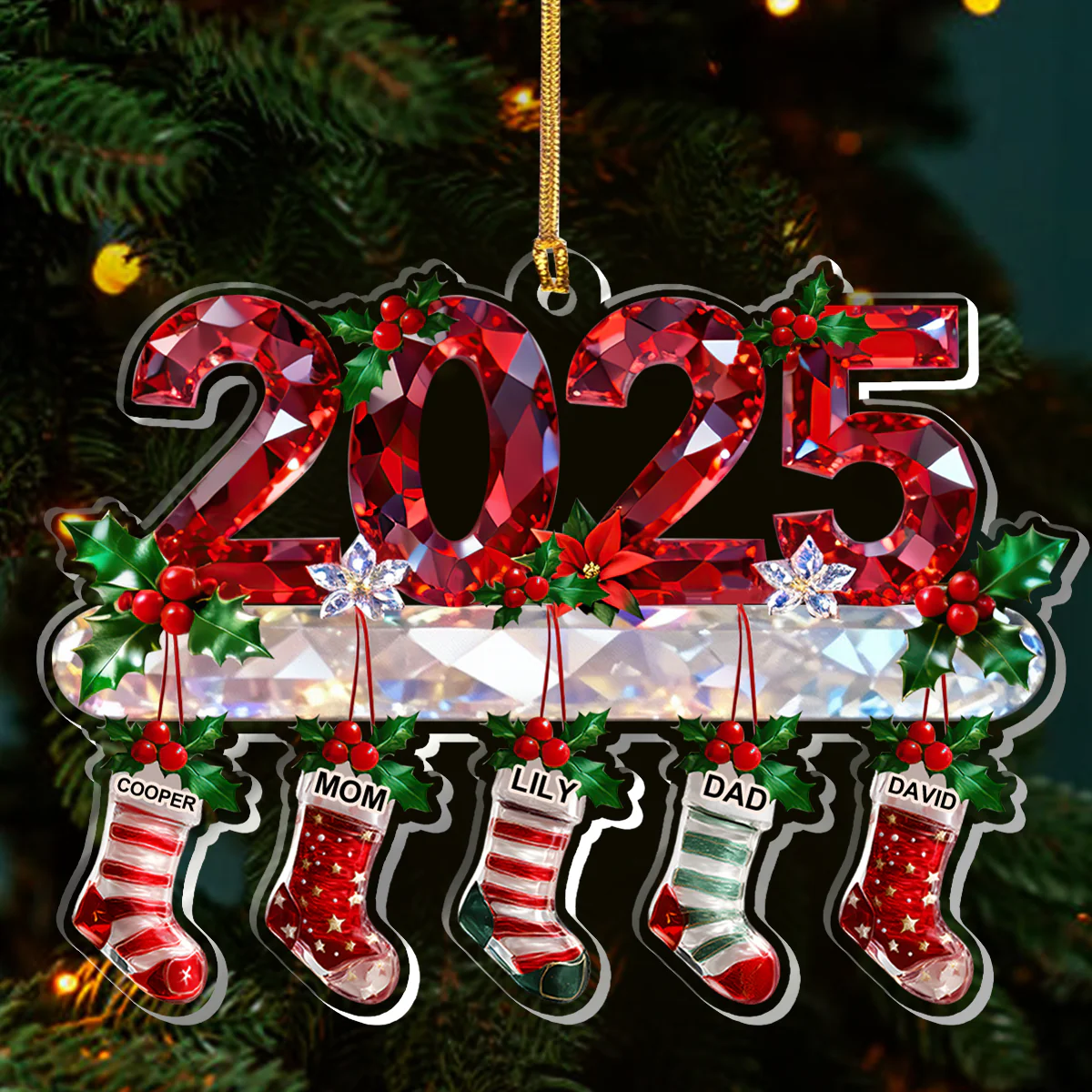 2025 Festive Stockings Family Friends Coworkers - Personalized 1-Layer Acrylic Ornament - Image 3