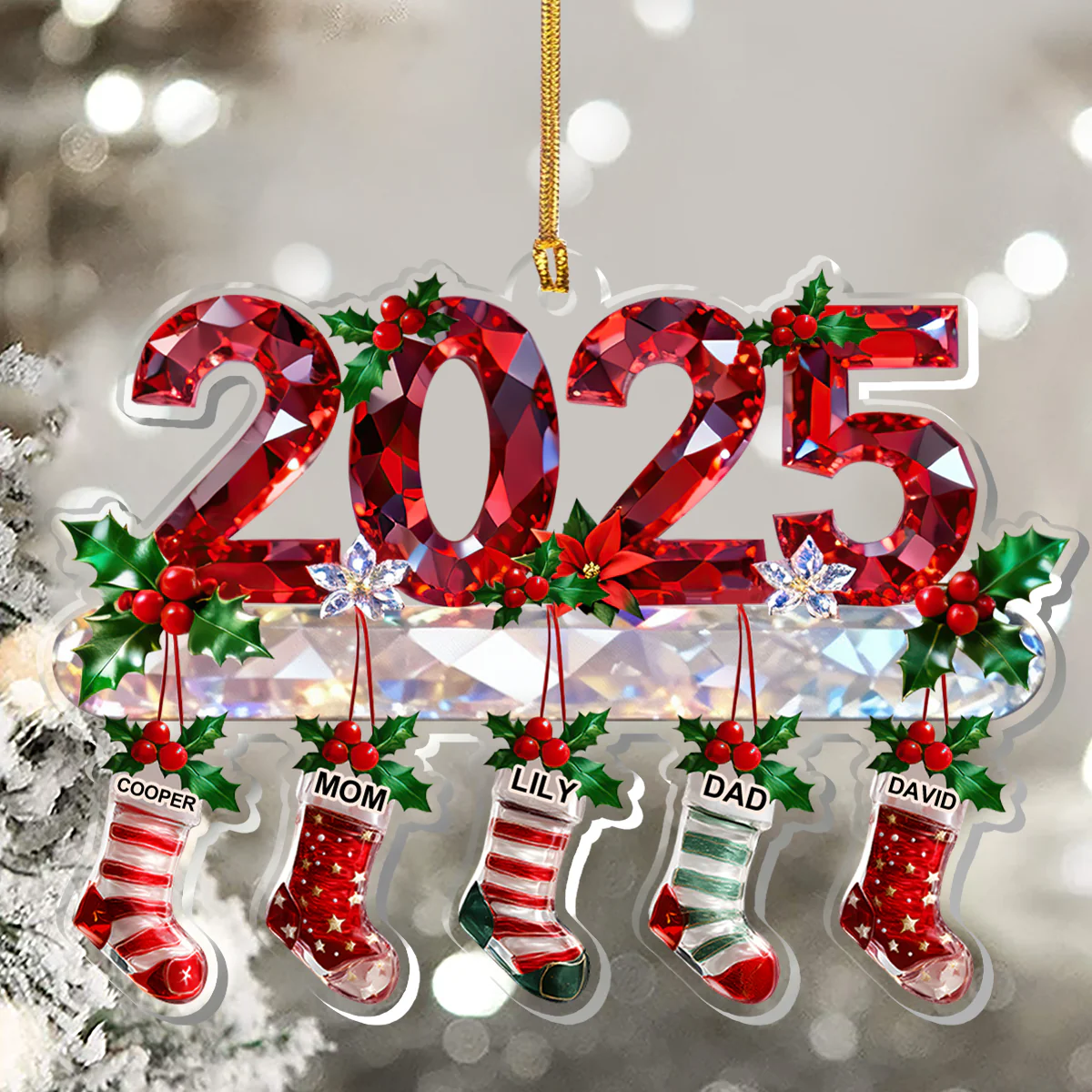 2025 Festive Stockings Family Friends Coworkers - Personalized 1-Layer Acrylic Ornament - Image 4