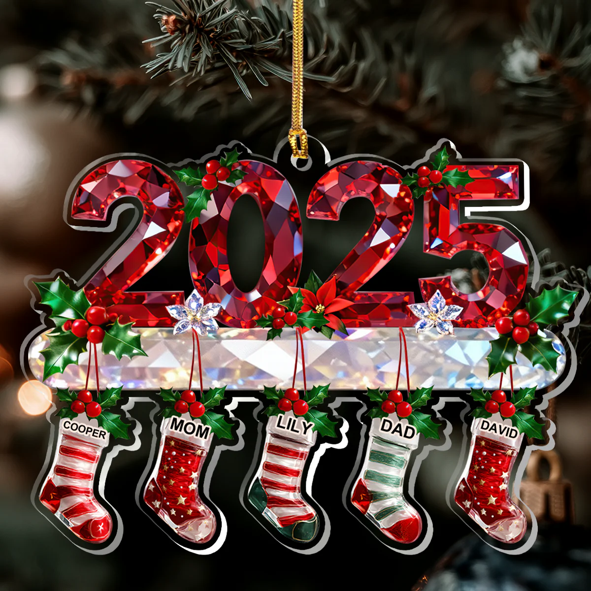 2025 Festive Stockings Family Friends Coworkers - Personalized 1-Layer Acrylic Ornament - Image 5
