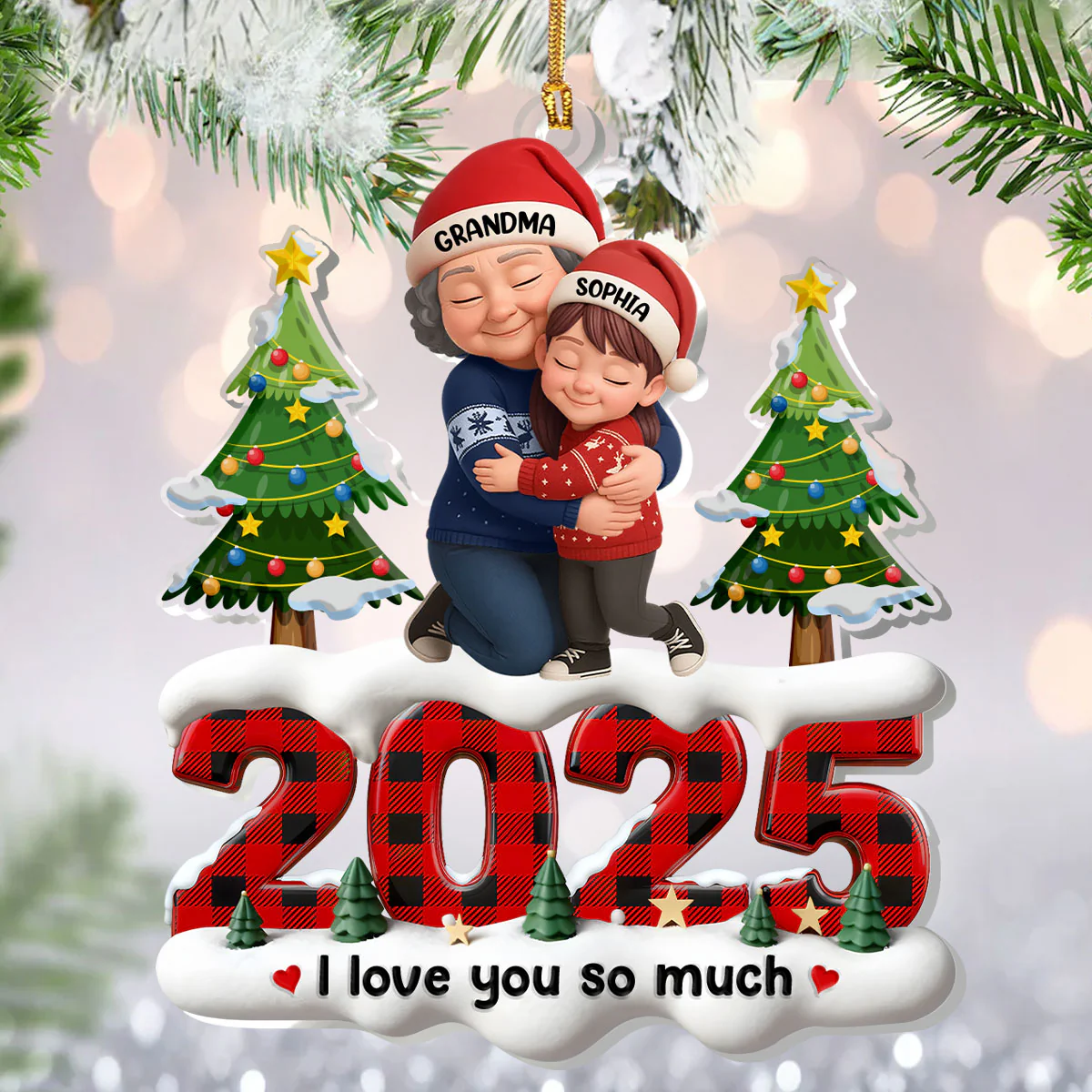 2025 Grandma Hugging Grandkids - Personalized 1-Layer Acrylic Ornament