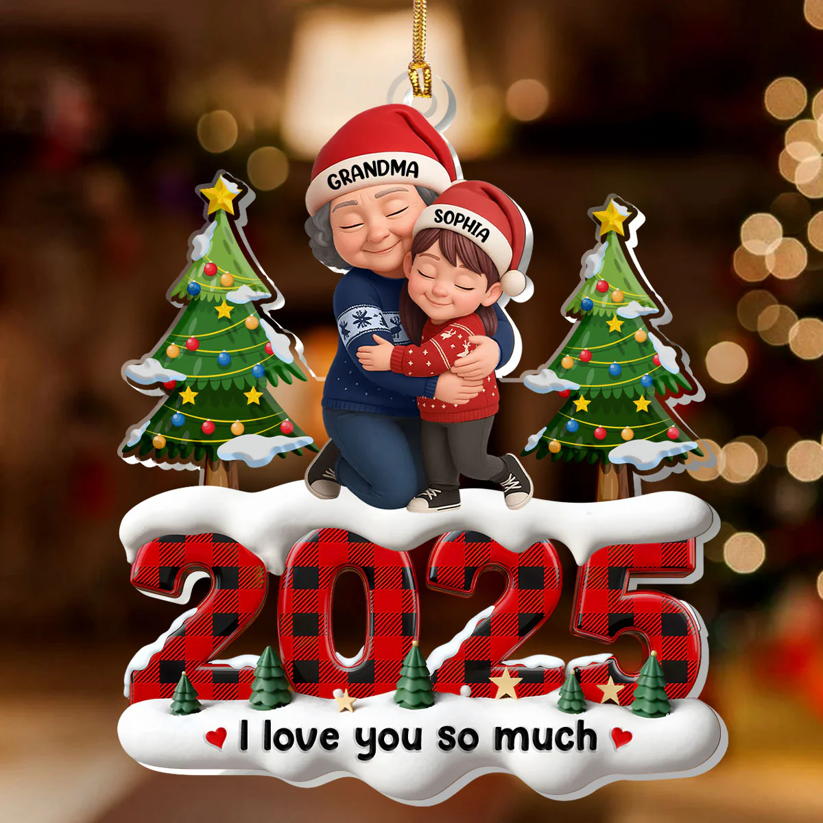 2025 Grandma Hugging Grandkids - Personalized 1-Layer Acrylic Ornament - Image 2