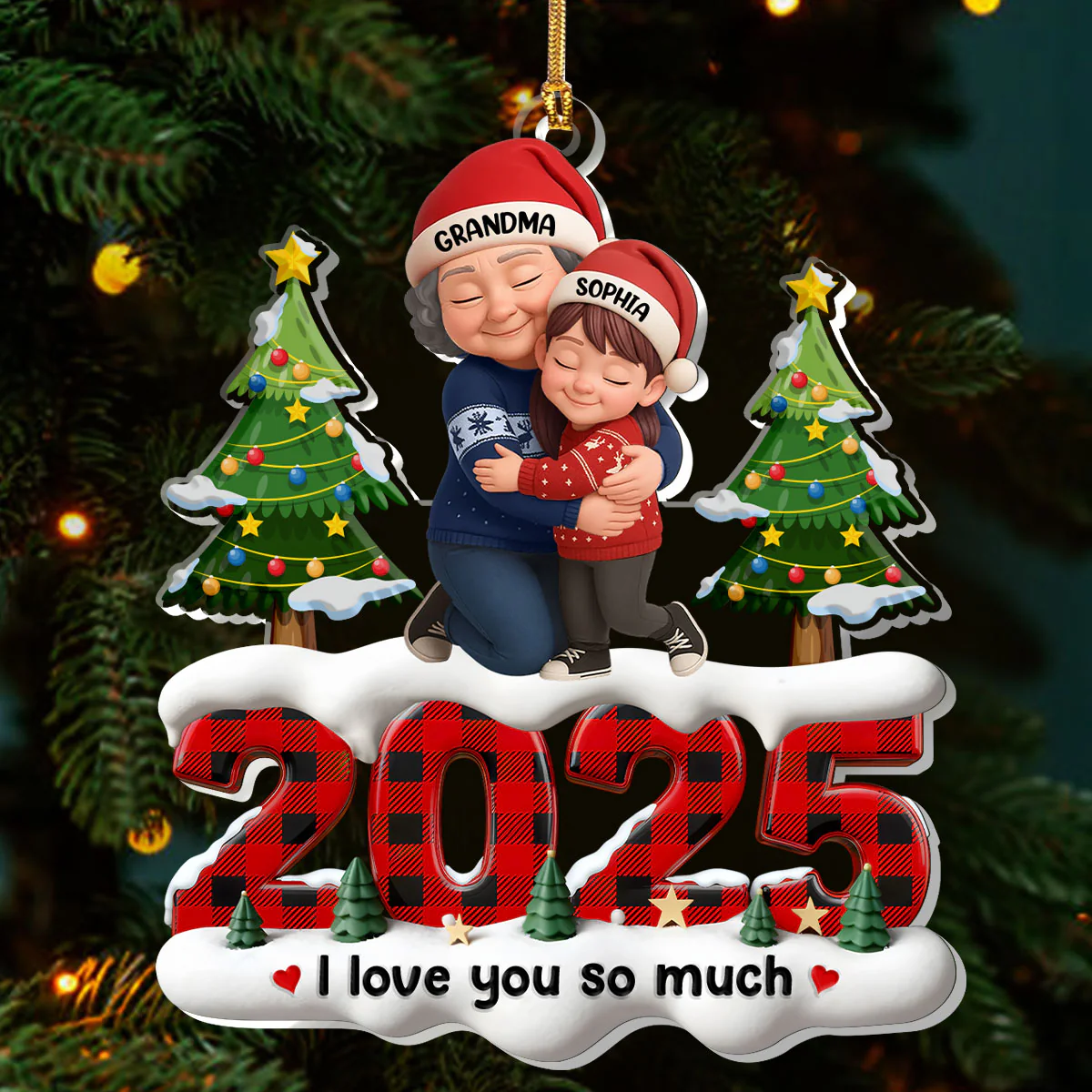 2025 Grandma Hugging Grandkids - Personalized 1-Layer Acrylic Ornament - Image 3