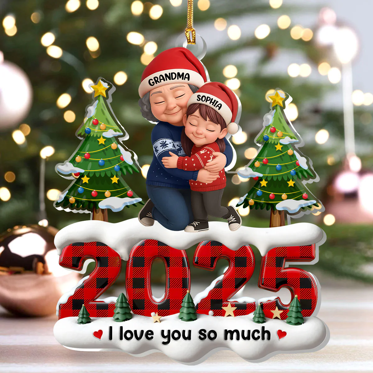 2025 Grandma Hugging Grandkids - Personalized 1-Layer Acrylic Ornament - Image 4