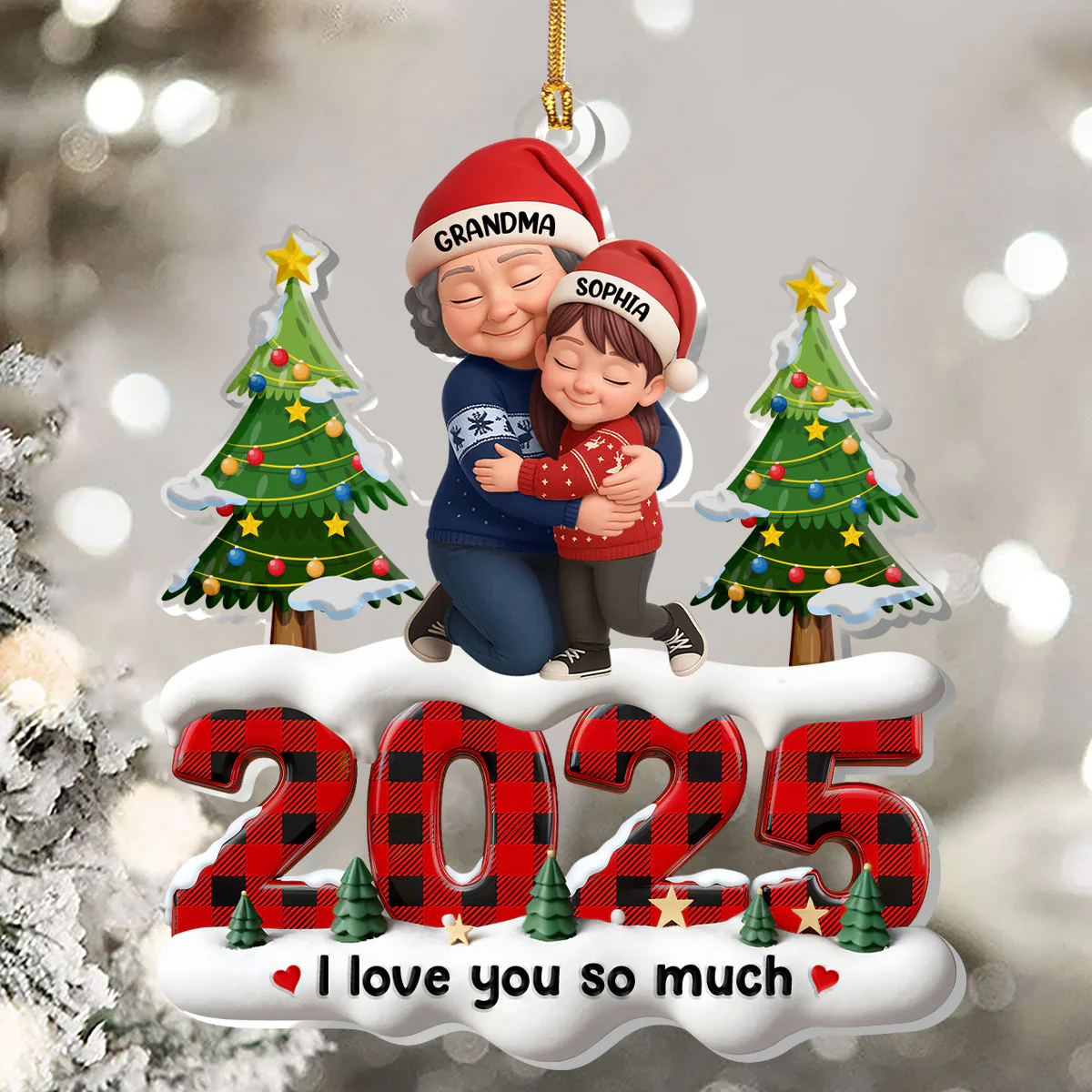 2025 Grandma Hugging Grandkids - Personalized 1-Layer Acrylic Ornament - Image 5