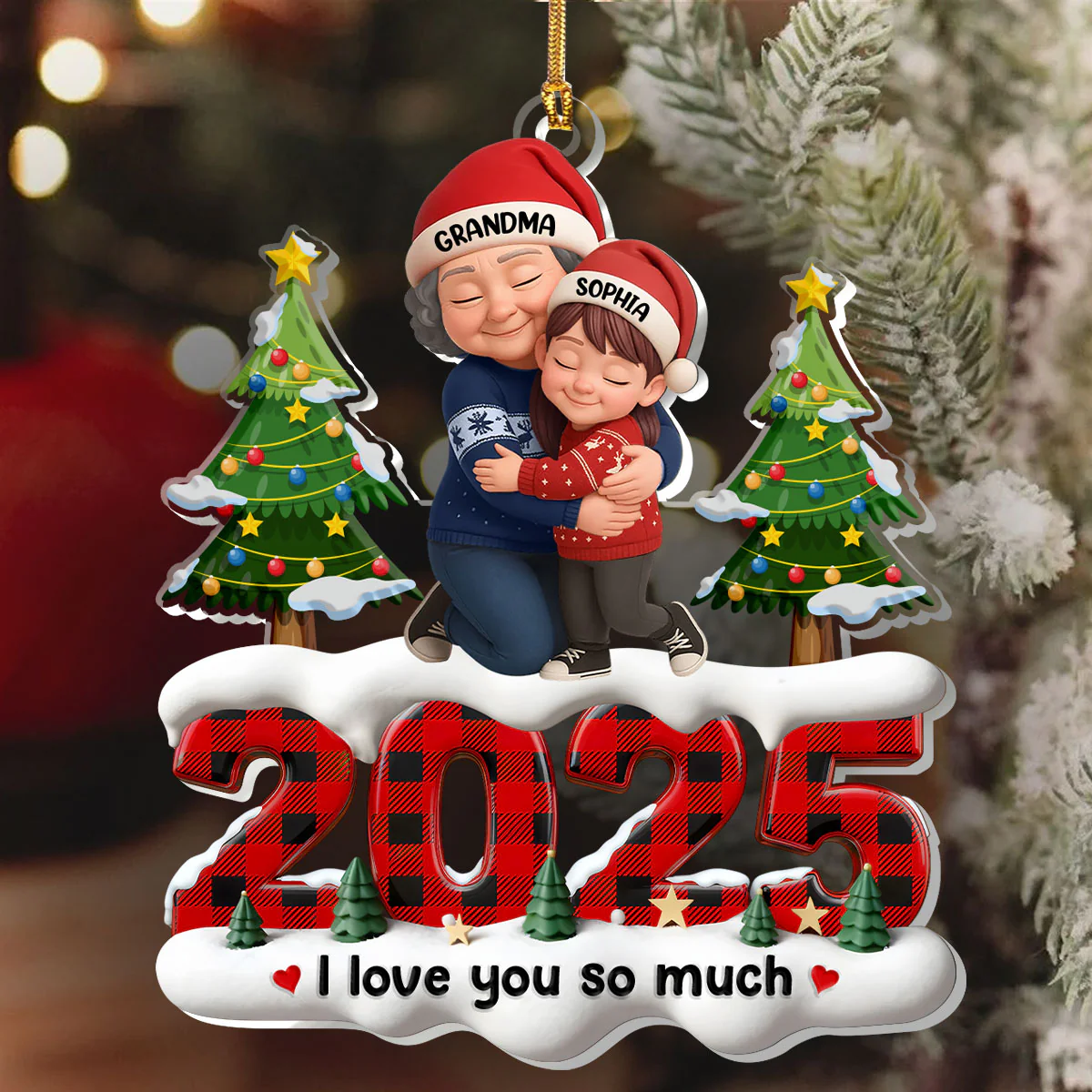 2025 Grandma Hugging Grandkids - Personalized 1-Layer Acrylic Ornament - Image 6