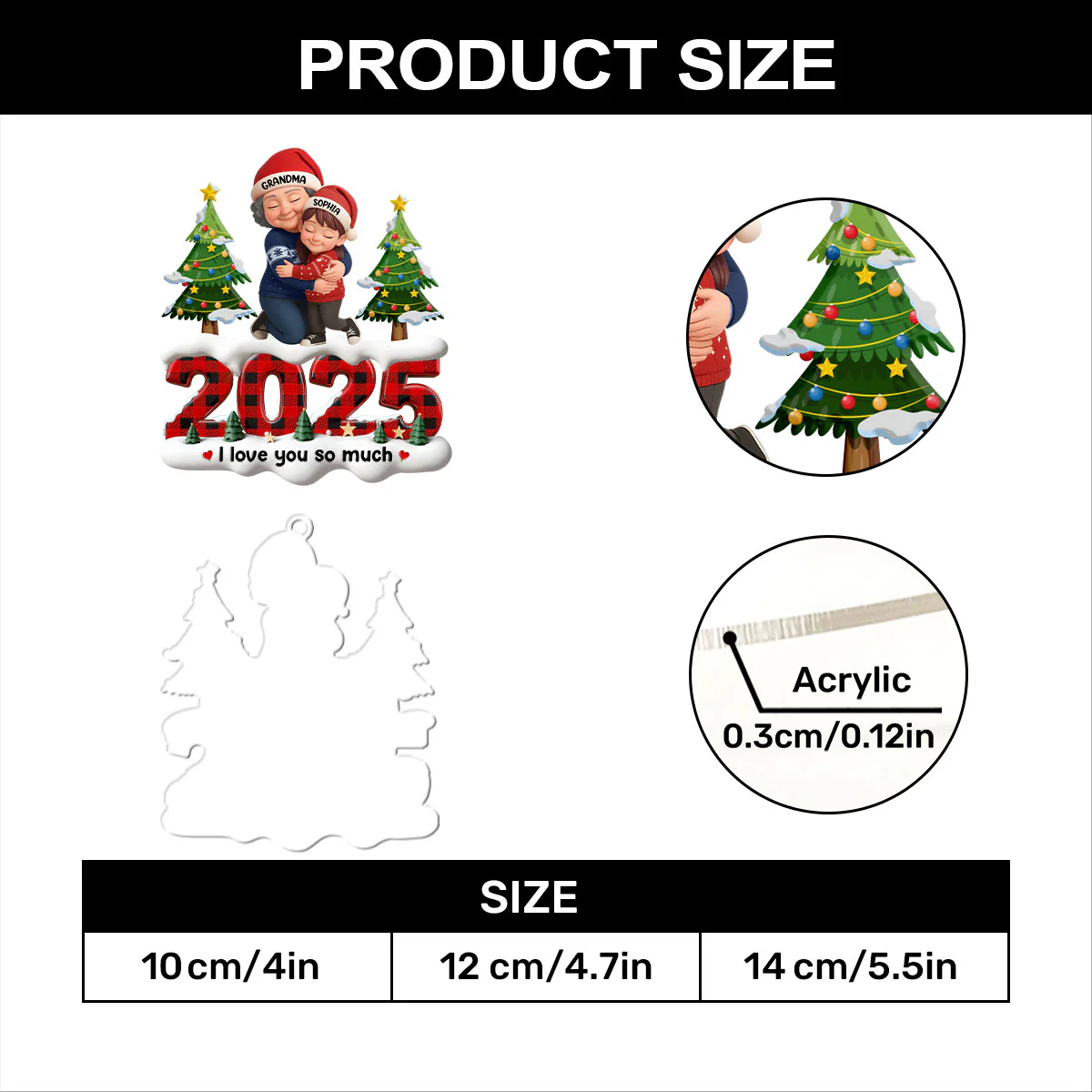 2025 Grandma Hugging Grandkids - Personalized 1-Layer Acrylic Ornament - Image 7