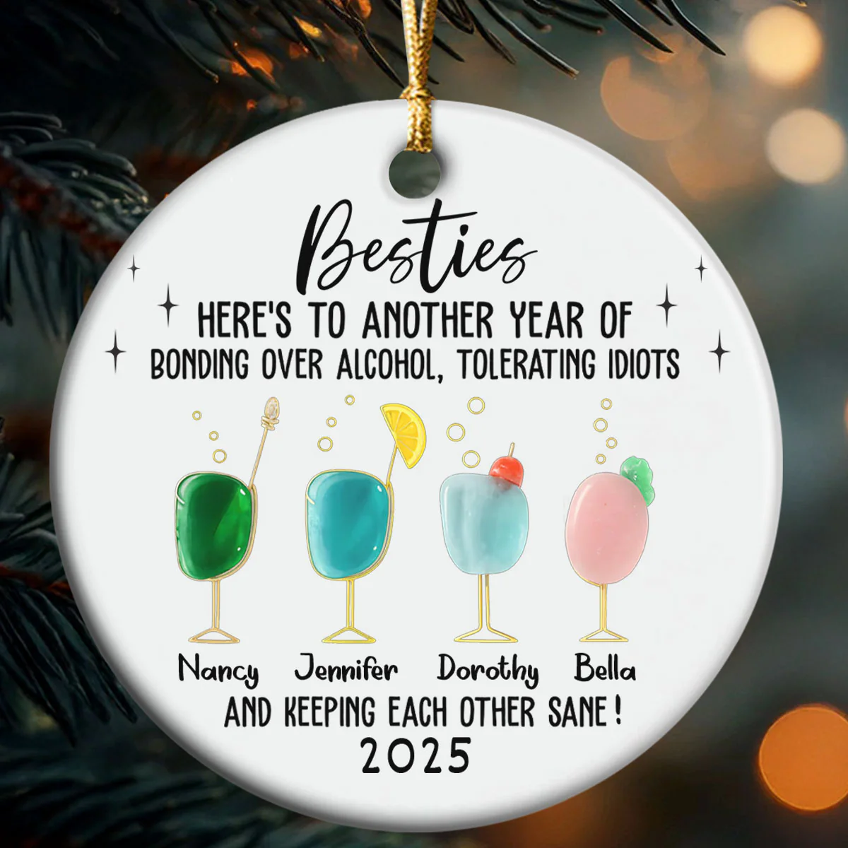2D Flat Friendship Seaglass - Personalized Round Shaped Ceramic Ornament