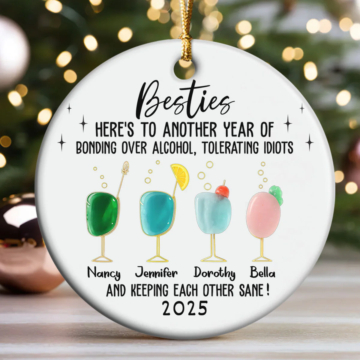 2D Flat Friendship Seaglass - Personalized Round Shaped Ceramic Ornament - Image 3