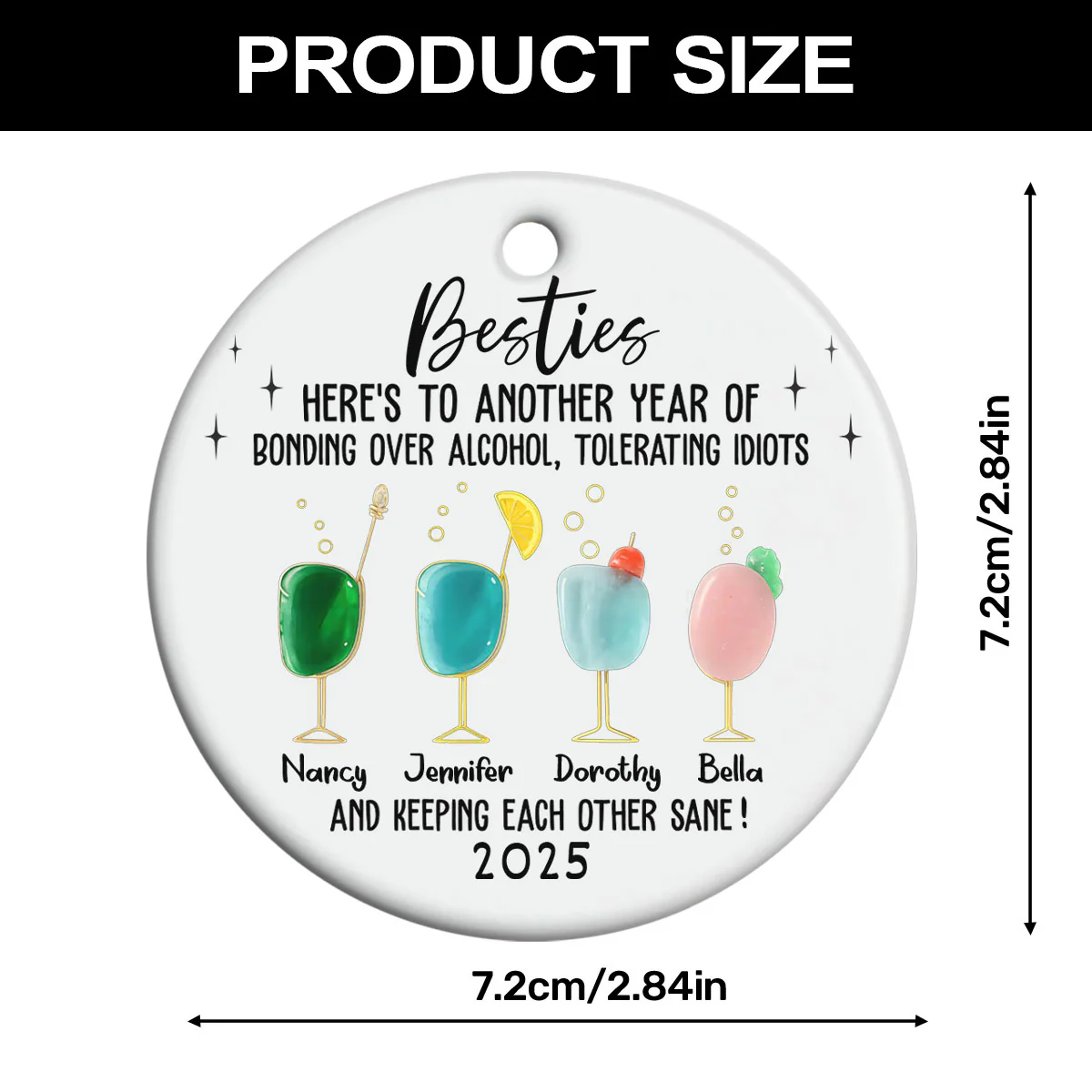 2D Flat Friendship Seaglass - Personalized Round Shaped Ceramic Ornament - Image 7