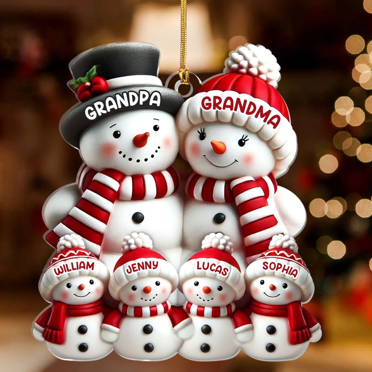 3D Effect Cute Snowman - Personalized 1-Layer Acrylic Ornament - Image 2