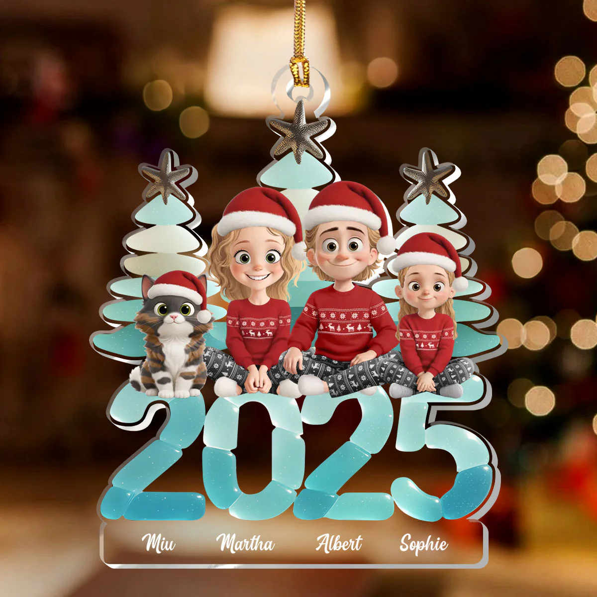 3D Effect Sea Glass Christmas Family - Personalized 1-Layer Acrylic Ornament - Image 2