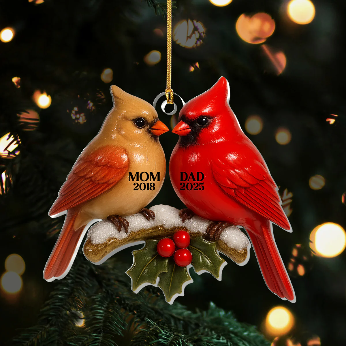 3D Effect Vintage Nostalgic Cardinals - Personalized 1-Layer Acrylic Ornament