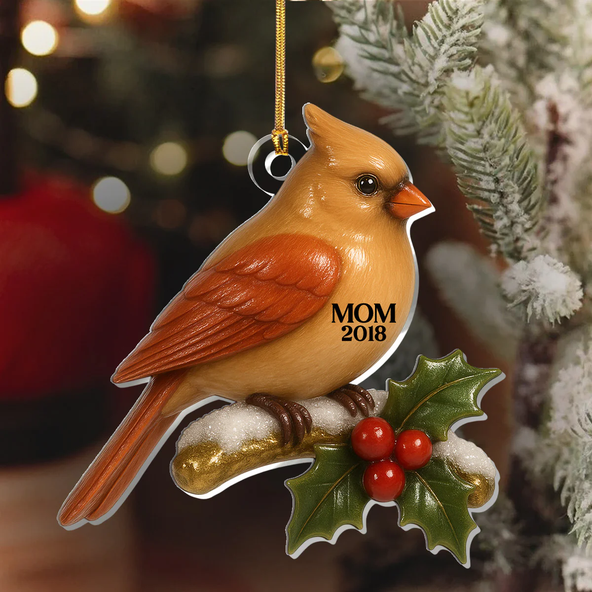 3D Effect Vintage Nostalgic Cardinals - Personalized 1-Layer Acrylic Ornament - Image 6