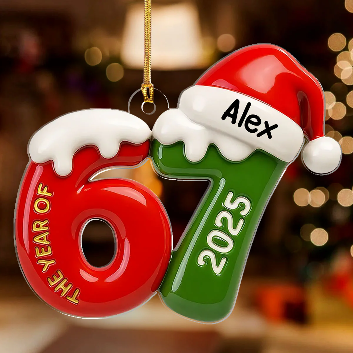 67 Six Seven 3D Ceramic Effect - Personalized 1-Layer Acrylic Ornament - Image 2