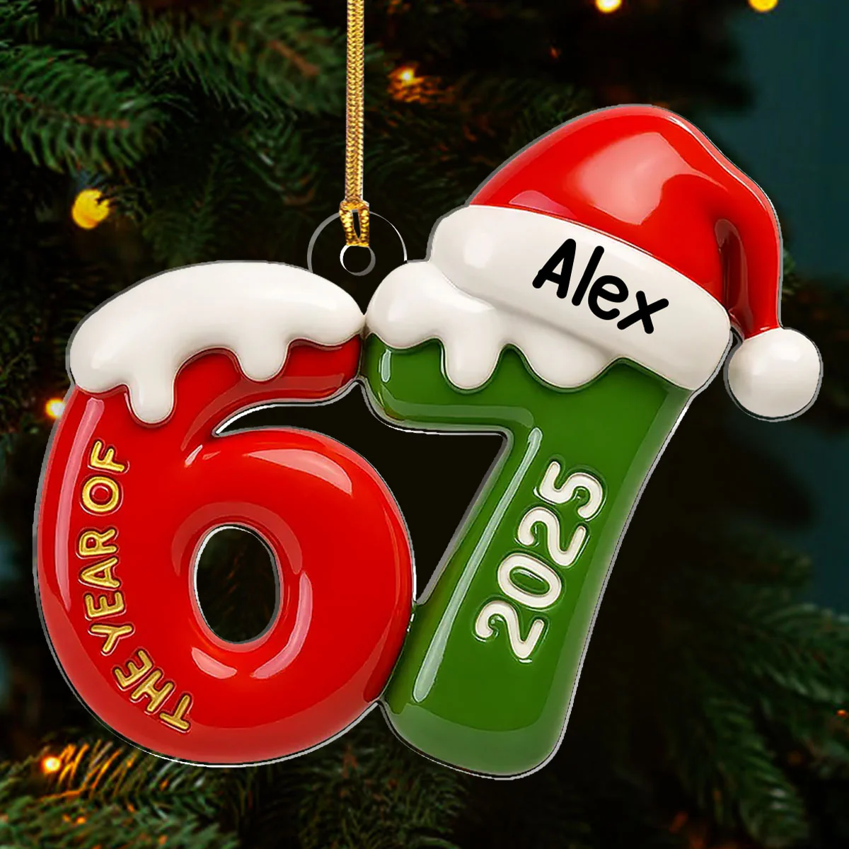 67 Six Seven 3D Ceramic Effect - Personalized 1-Layer Acrylic Ornament - Image 3
