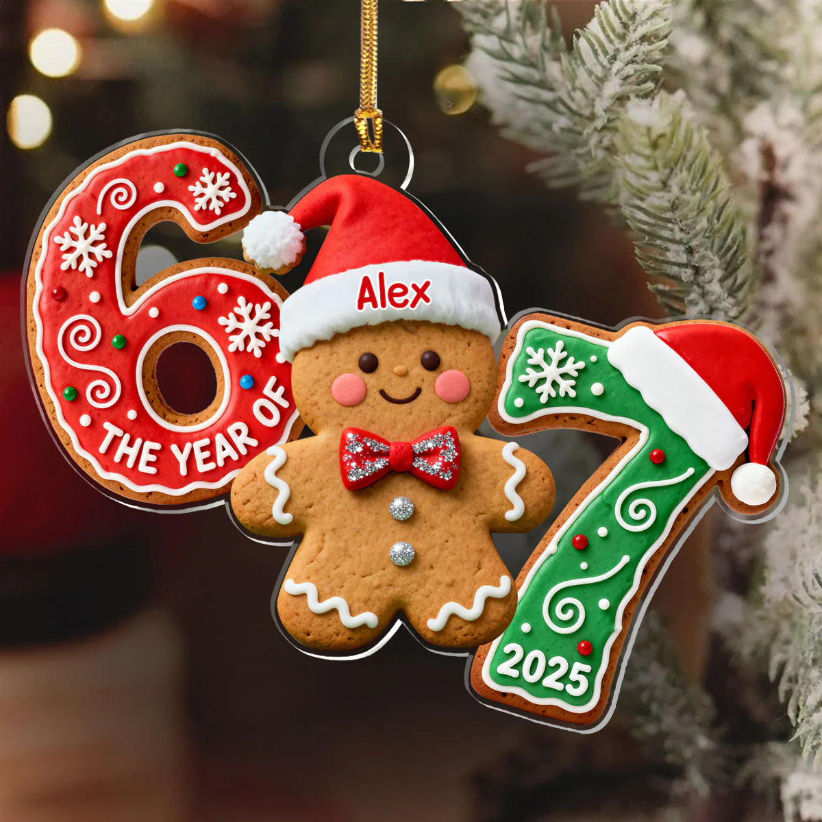 67 Six Seven Gingerbread For Kids - Personalized 1-Layer Acrylic Ornament - Image 6