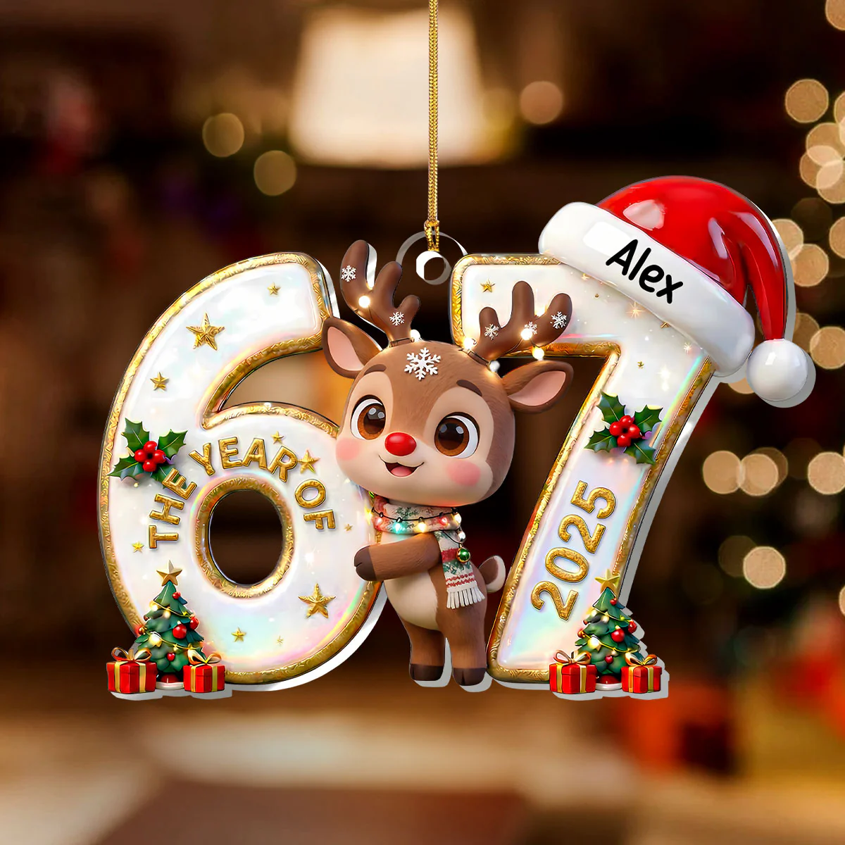 67 Six Seven Reindeer For Kids - Personalized 1-Layer Acrylic Ornament - Image 2