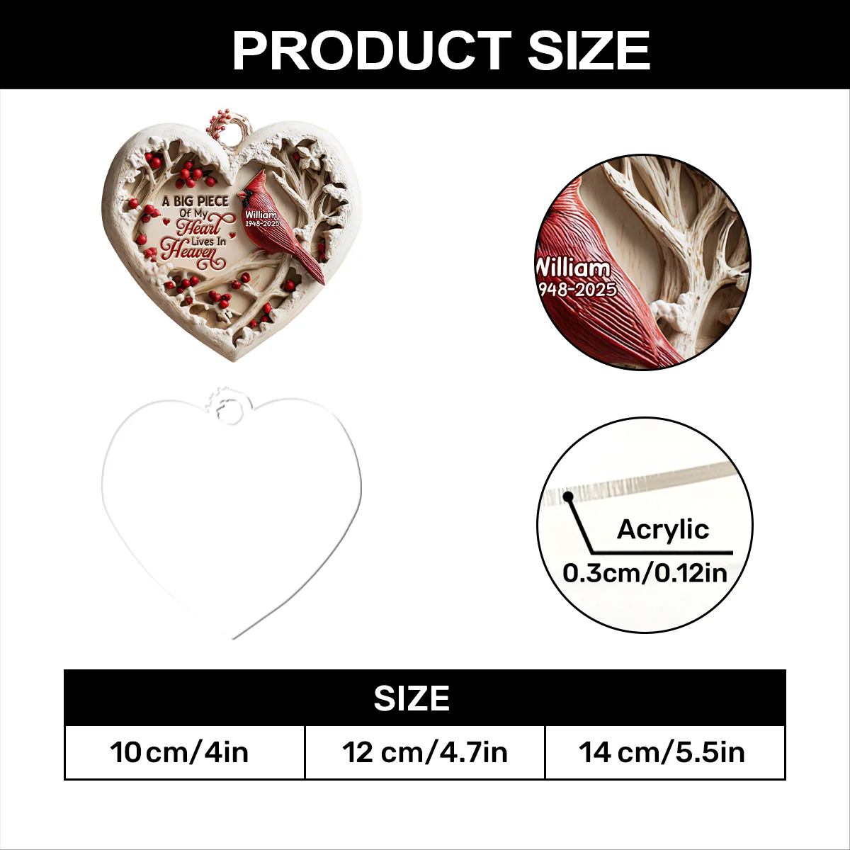 A Big Piece Of My Heart Lives In Heaven - Personalized 1-Layer Acrylic Ornament - Image 7