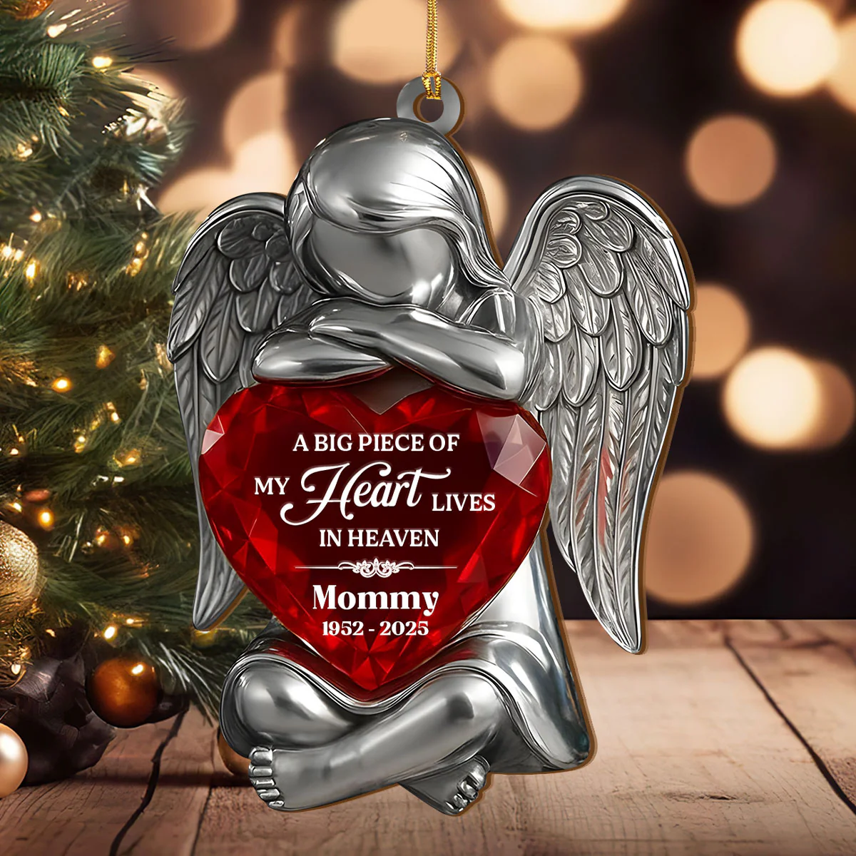 A Big Piece Of My Heart Lives In Heaven - Personalized Wood Ornament Cutout & Print 1 Side - Image 5