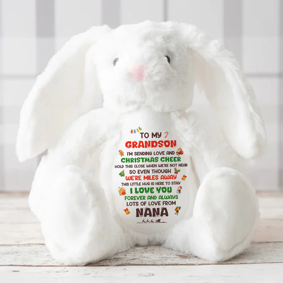 A Christmas Hug While We Are Apart - Personalized Stuffed Bunny - Image 3