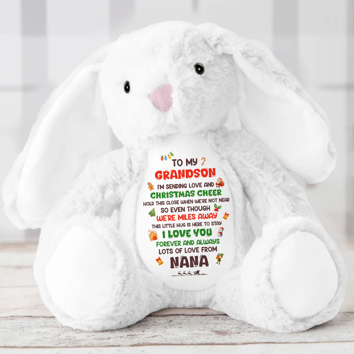 A Christmas Hug While We Are Apart - Personalized Stuffed Bunny - Image 5