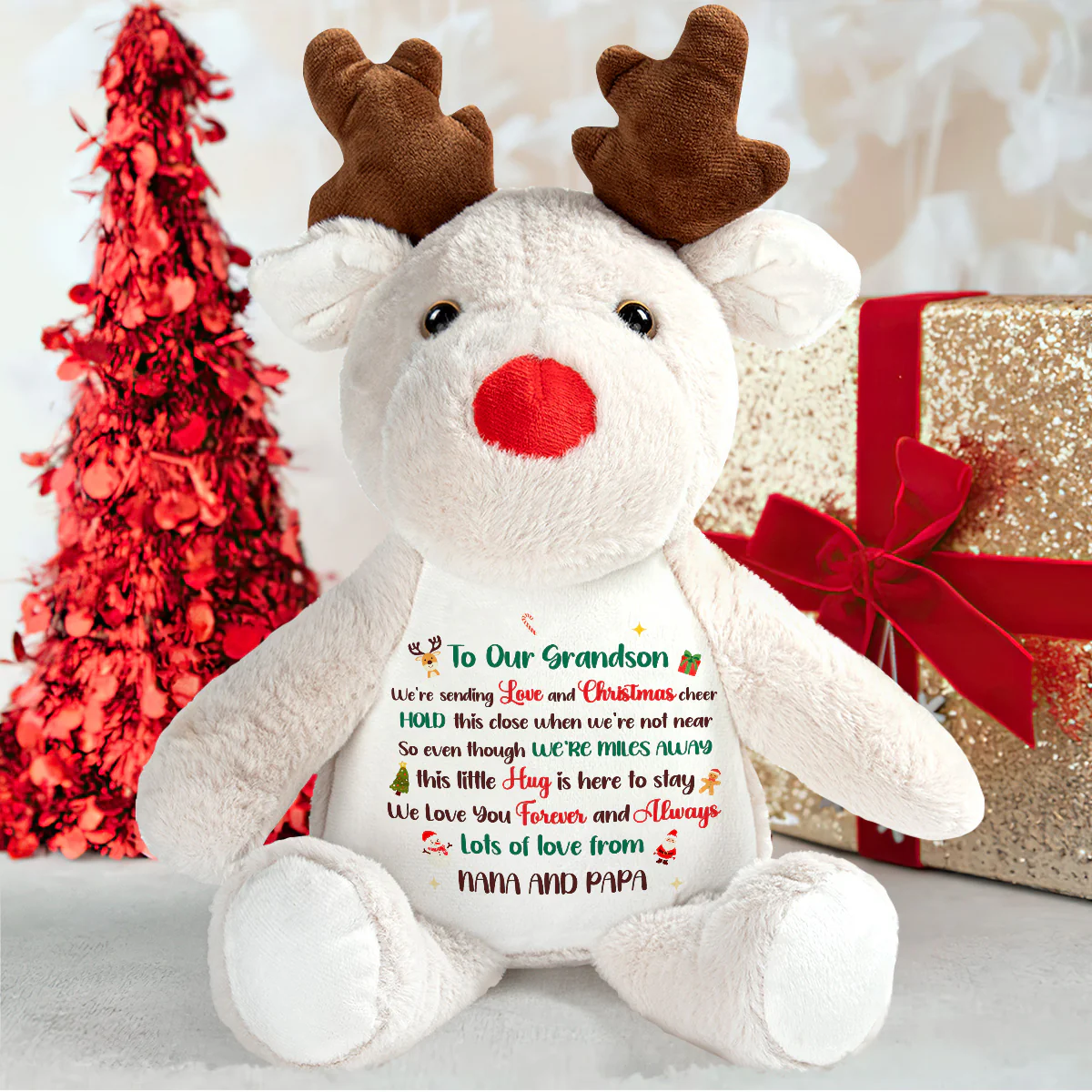 A Christmas Hug While We Are Apart - Personalized Stuffed Reindeer - Image 5