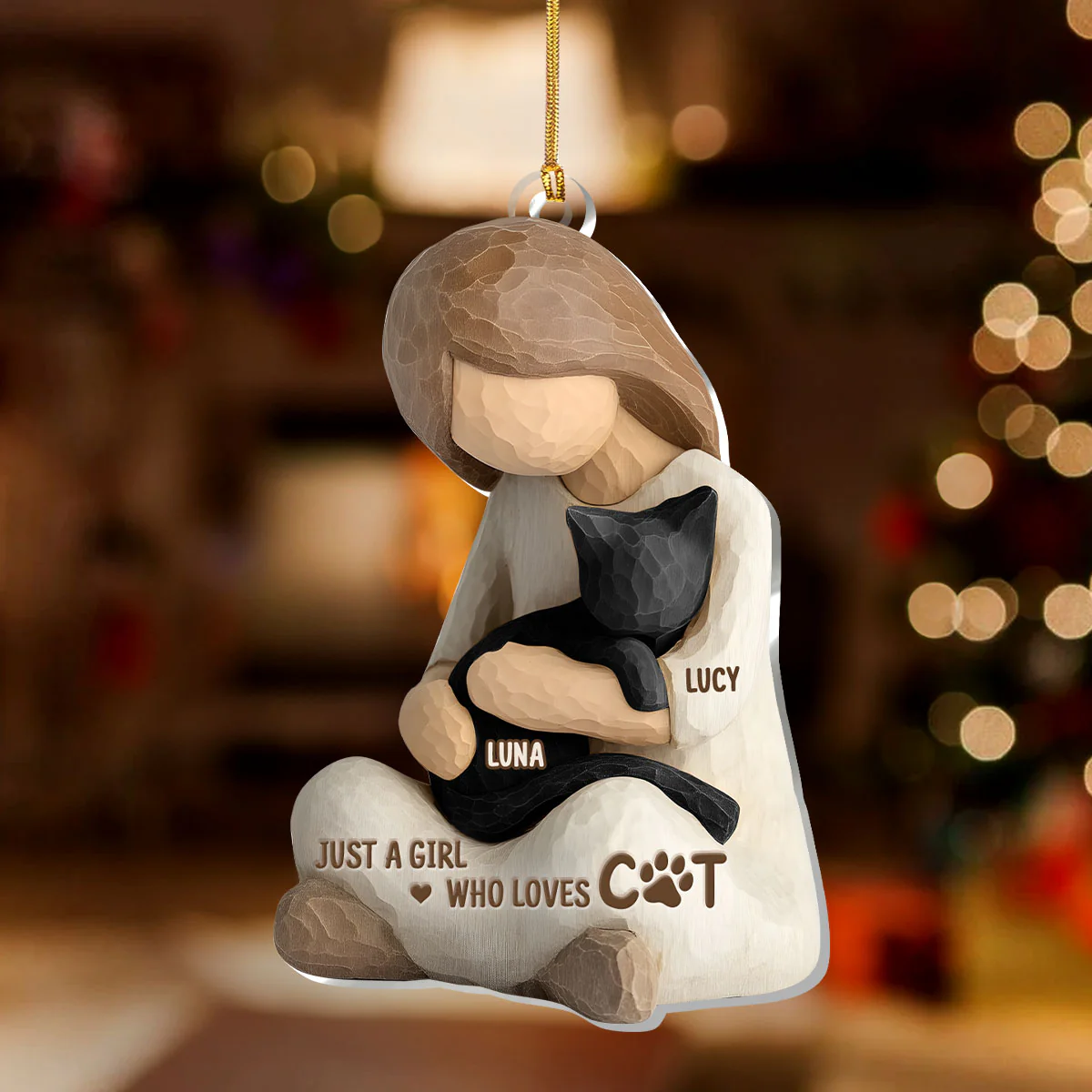 A Girl And Her Cat A Bond That Can't Be Broken - Personalized 1-Layer Acrylic Ornament - Image 3