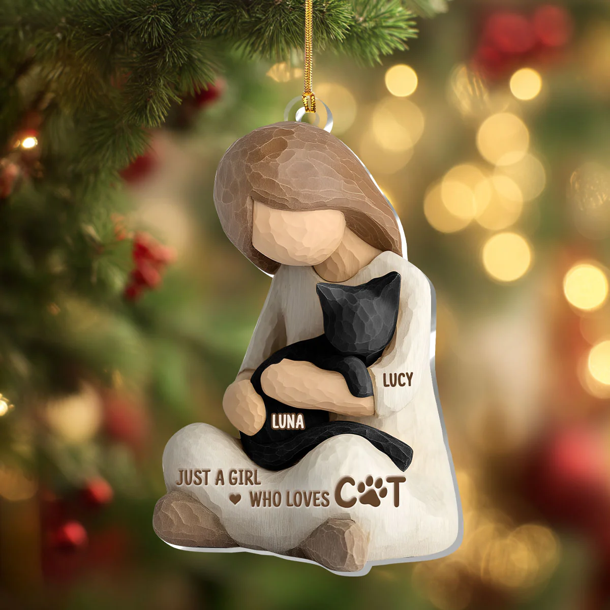 A Girl And Her Cat A Bond That Can't Be Broken - Personalized 1-Layer Acrylic Ornament - Image 5