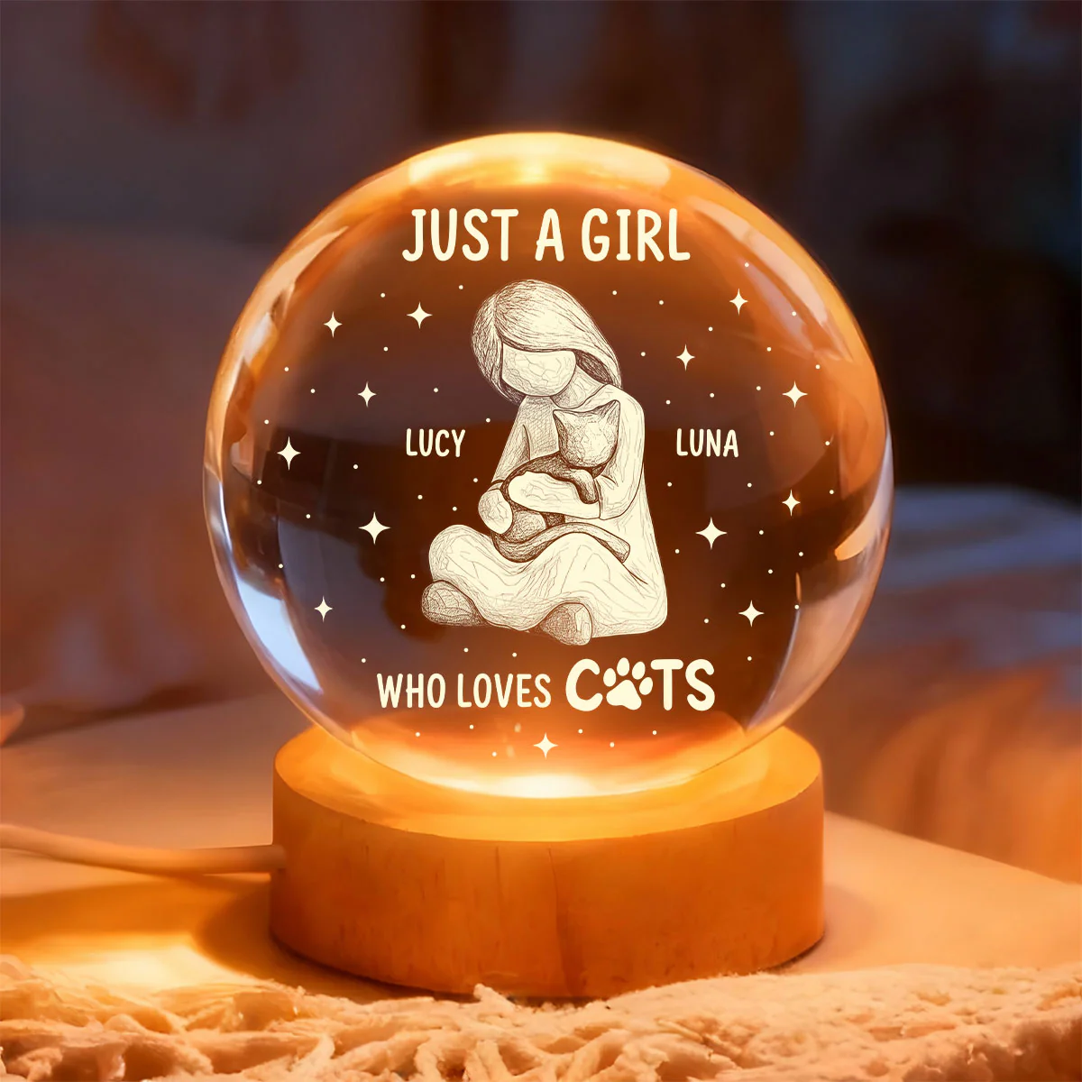 A Girl And Her Cat A Bond That Can't Be Broken - Personalized Crystal Ball Night Light