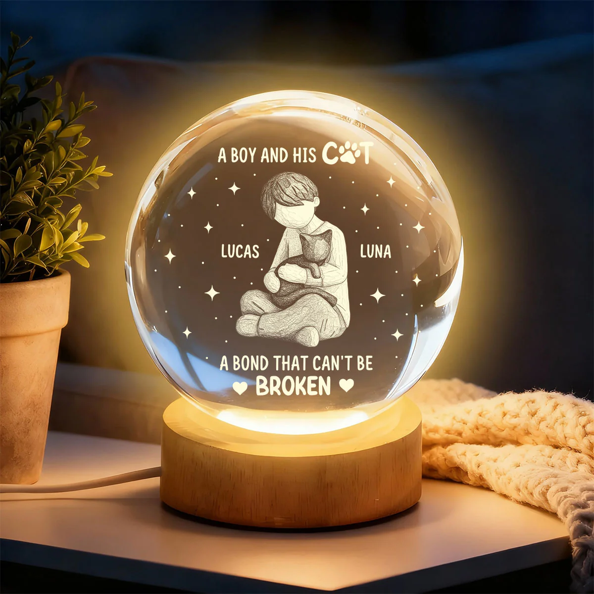 A Girl And Her Cat A Bond That Can't Be Broken - Personalized Crystal Ball Night Light - Image 2