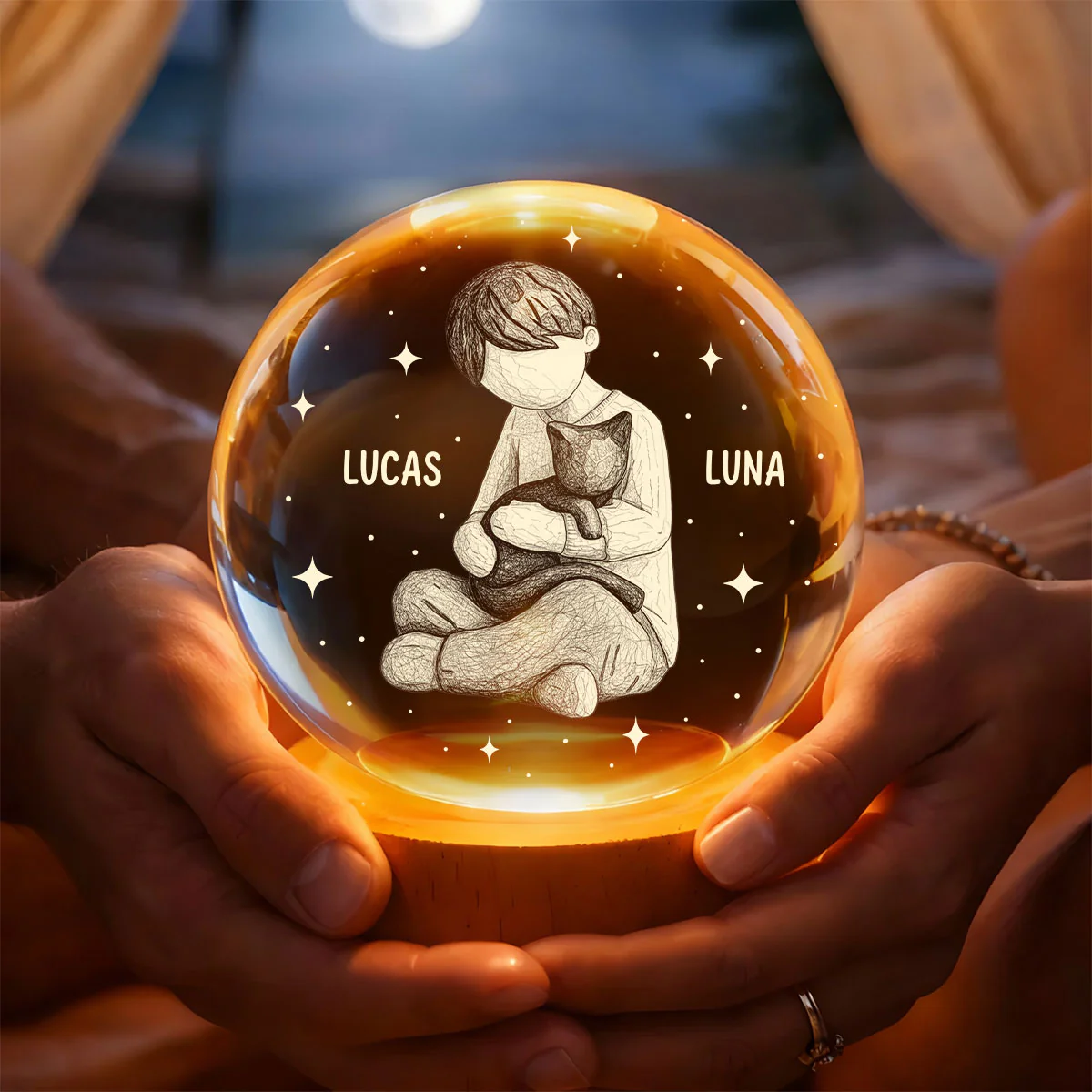 A Girl And Her Cat A Bond That Can't Be Broken - Personalized Crystal Ball Night Light - Image 3