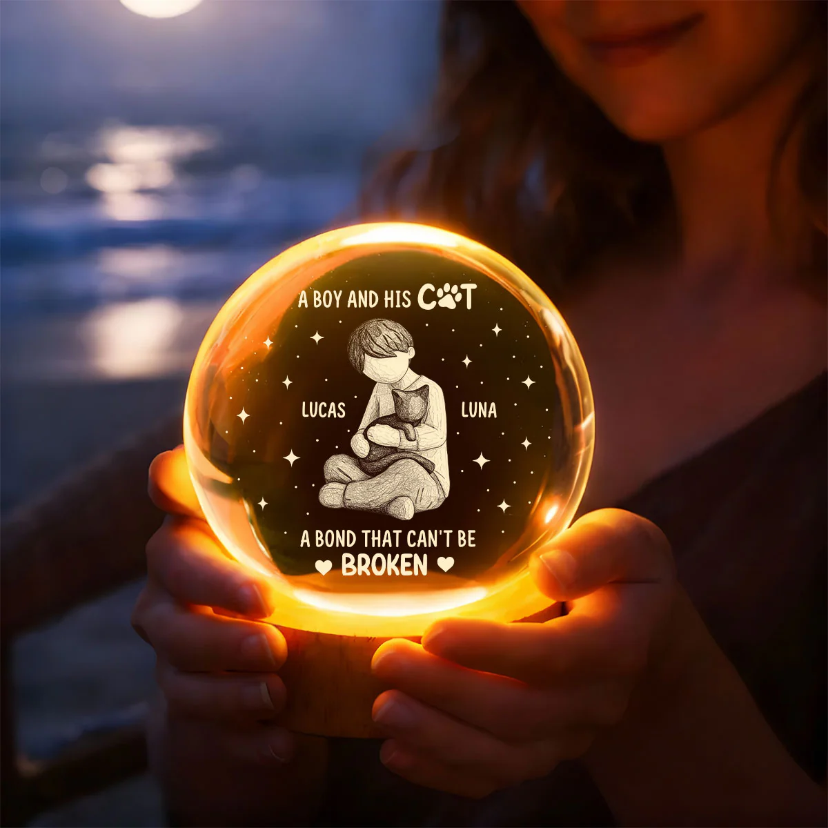 A Girl And Her Cat A Bond That Can't Be Broken - Personalized Crystal Ball Night Light - Image 5