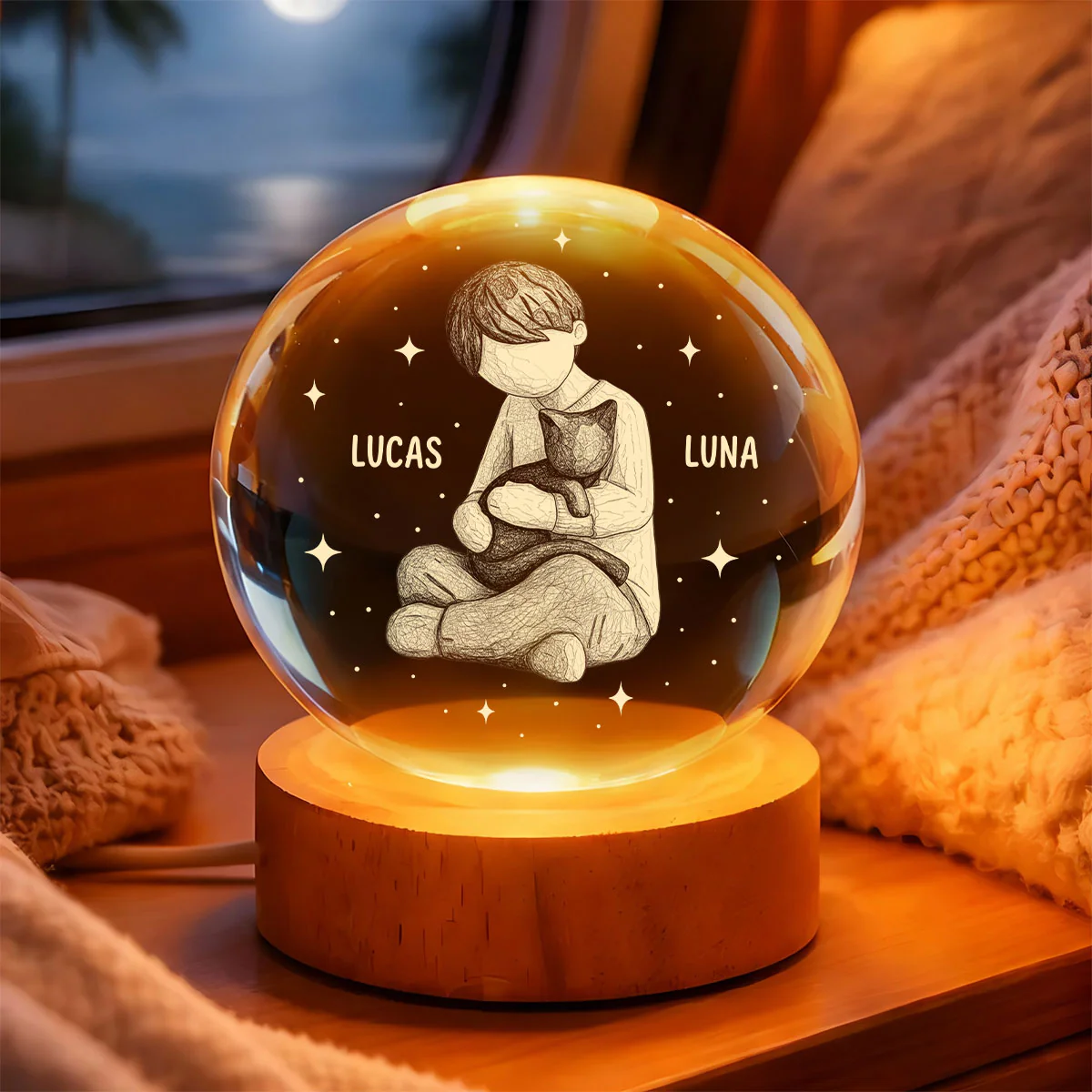 A Girl And Her Cat A Bond That Can't Be Broken - Personalized Crystal Ball Night Light - Image 6