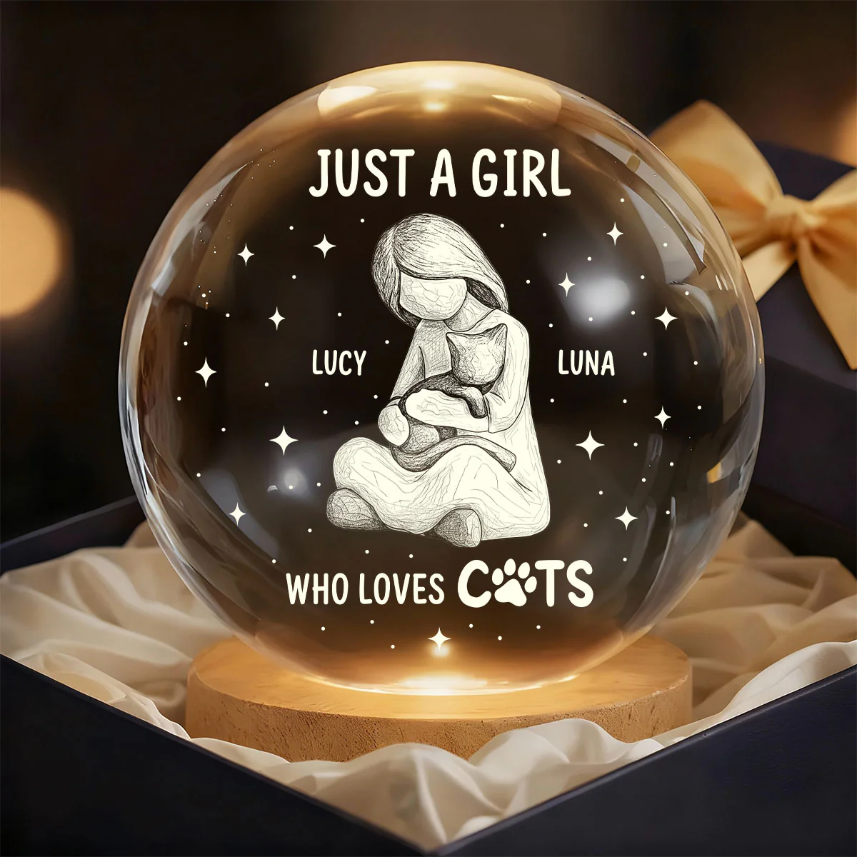 A Girl And Her Cat A Bond That Can't Be Broken - Personalized Crystal Ball Night Light - Image 7