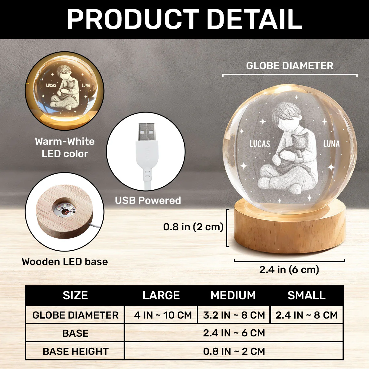 A Girl And Her Cat A Bond That Can't Be Broken - Personalized Crystal Ball Night Light - Image 9